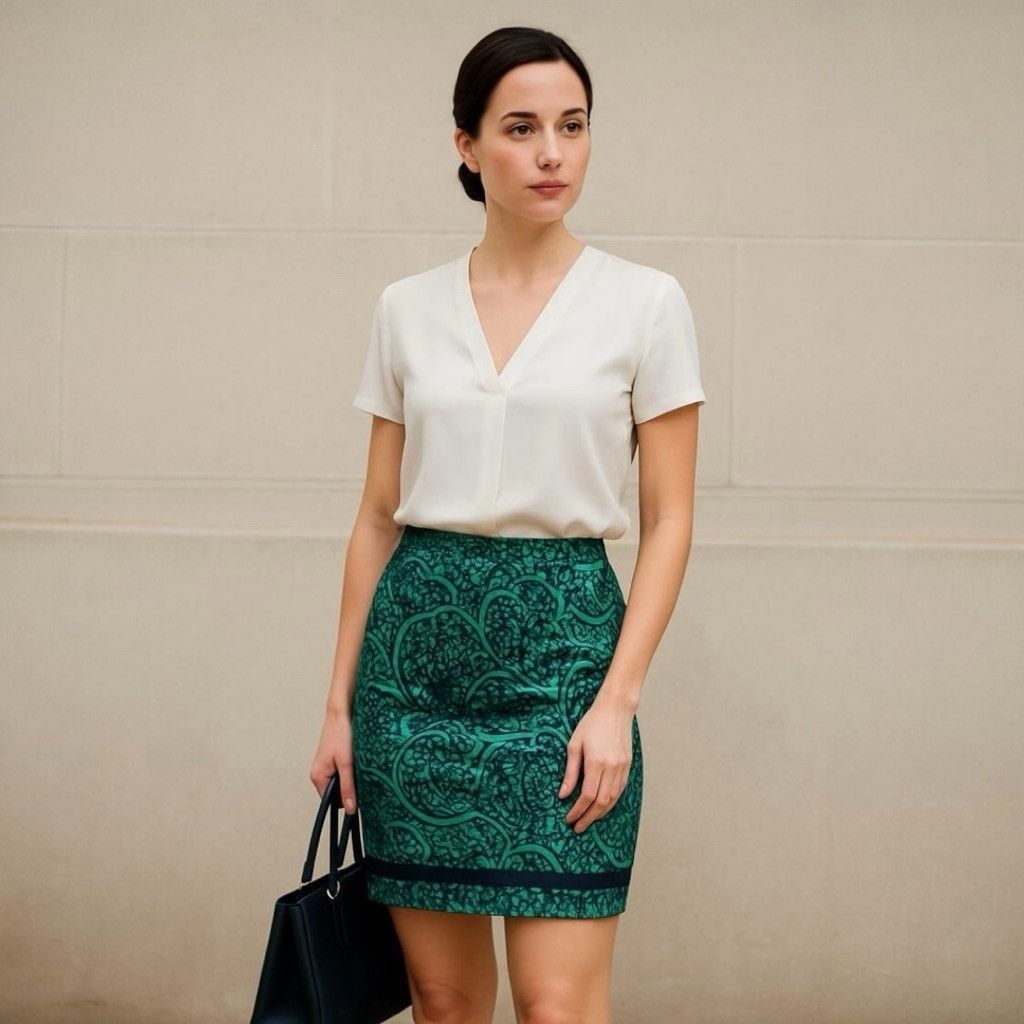 Ann Taylor Ann Taylor Factory Green Patterned Mini Pencil Skirt Size 4 Size 27" / US 4 / IT 40 - 1 Thumbnail