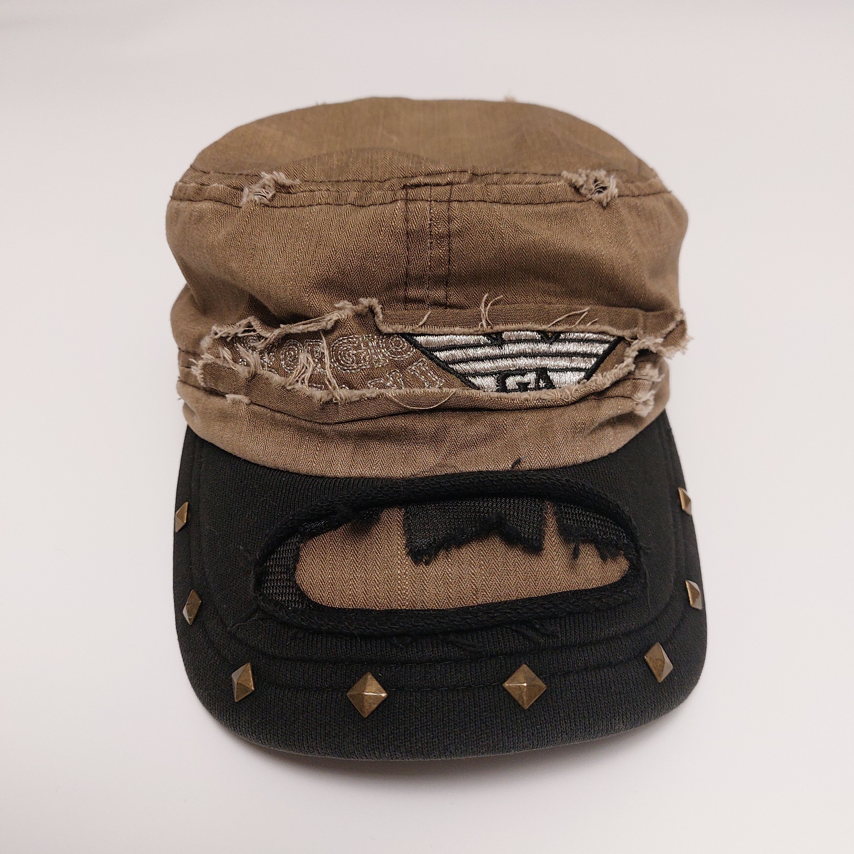 RARE Vintage 90s Giorgio Armani Brown Monogram Logo Military Style Hat 1990s Armani Dark Blue Eagle Logo Fitted Cap - Size M  main image 2