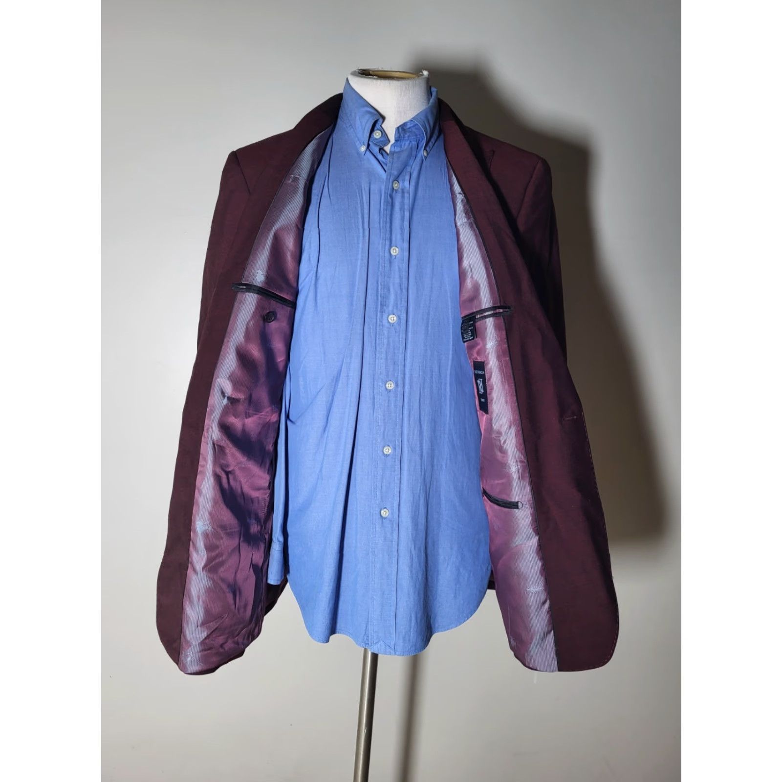 Vintage Bachrach Sport Coat 44L Slim Peak Lapel Red Wool Polyester Blazer Jacket Men Long 4 Season New without tags Men Size 44R - 6 Thumbnail