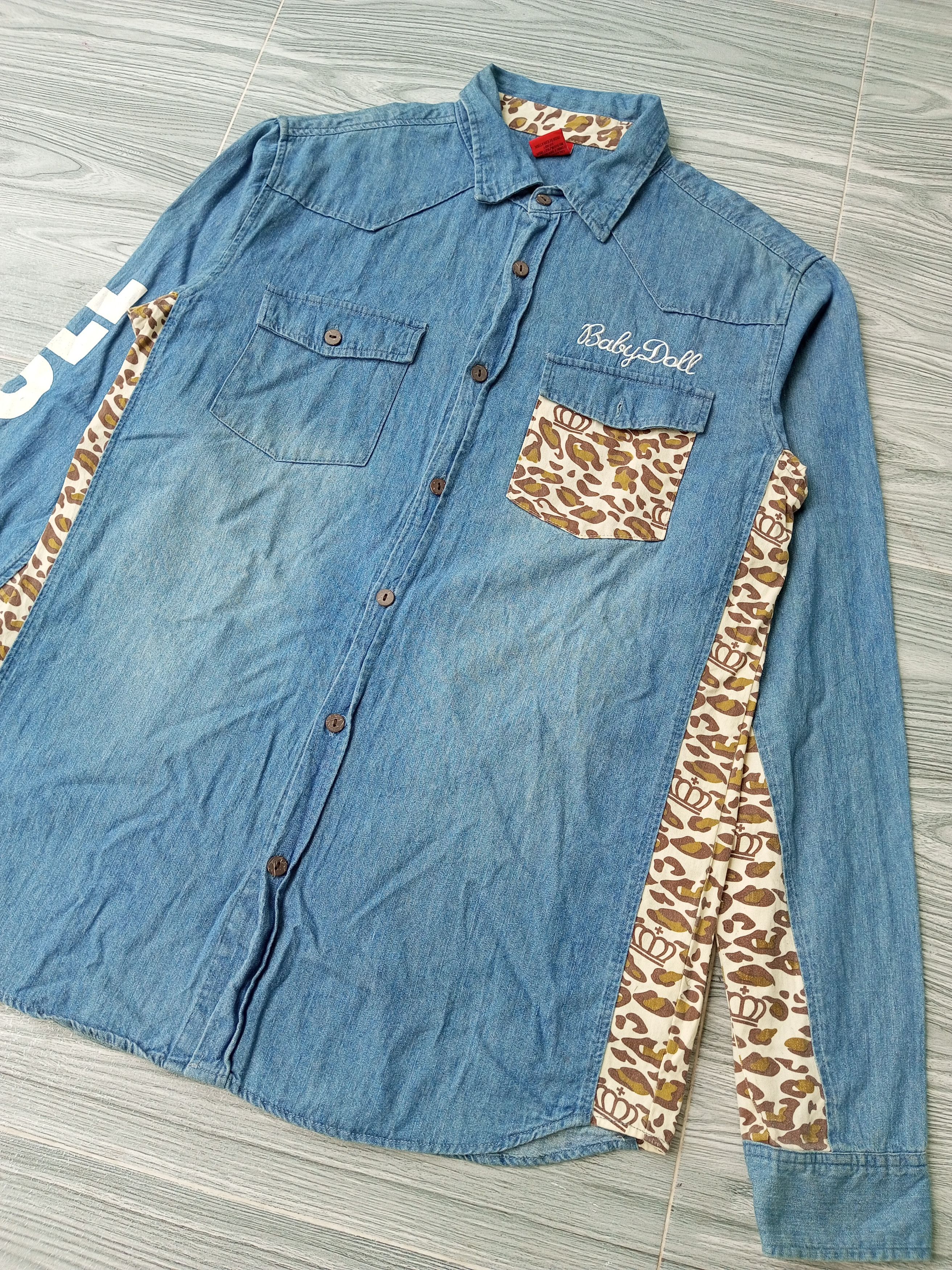 Japanese Brand 💥CRAZY💥 BABY DOLL DENIM + CAMO LONG SLEEVE BAPE STYLE Size US L / EU 52-54 / 3 - 2 Thumbnail