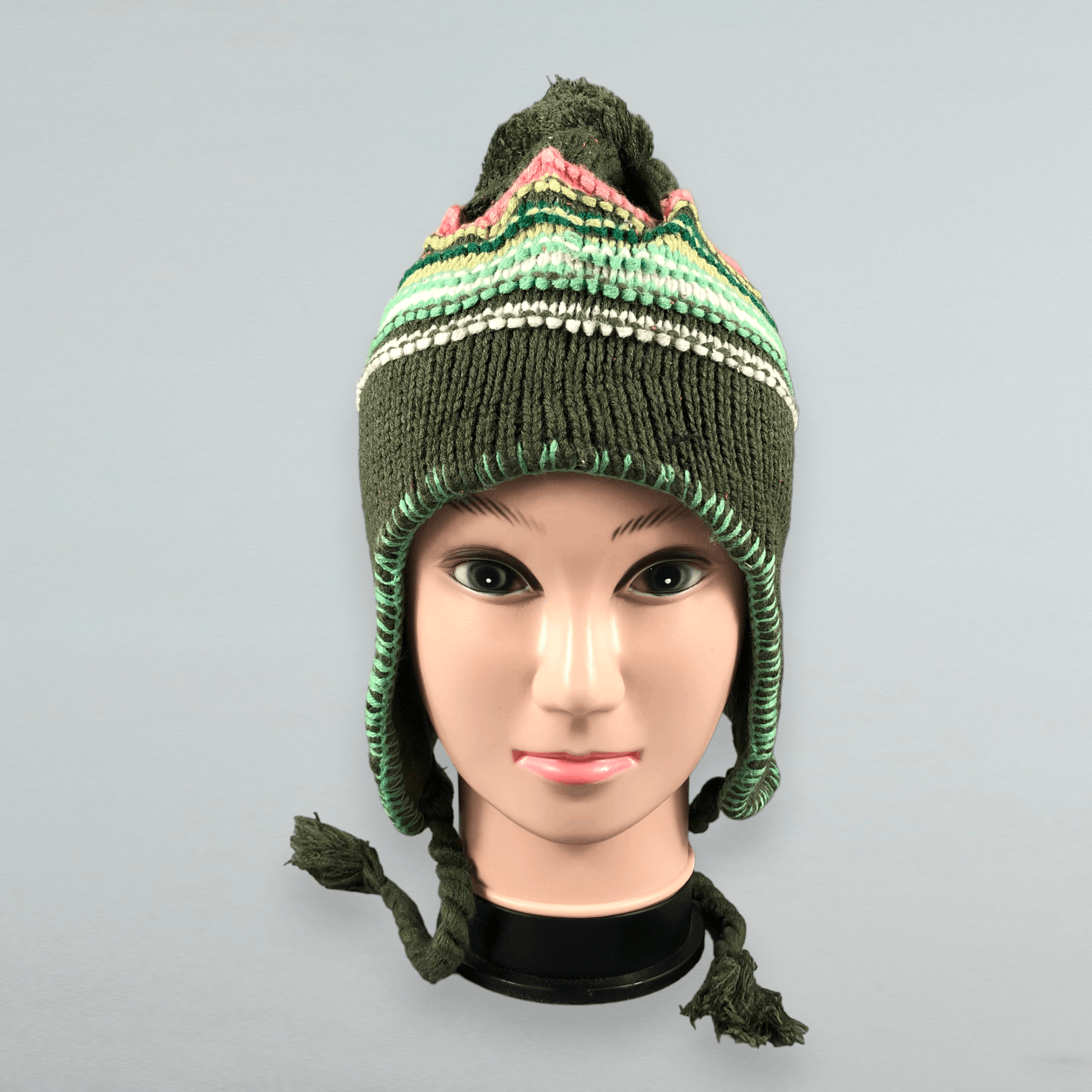 Japanese Brand Stripe Earflap Beanie Snow Cap Hat Size ONE SIZE - 1 Thumbnail