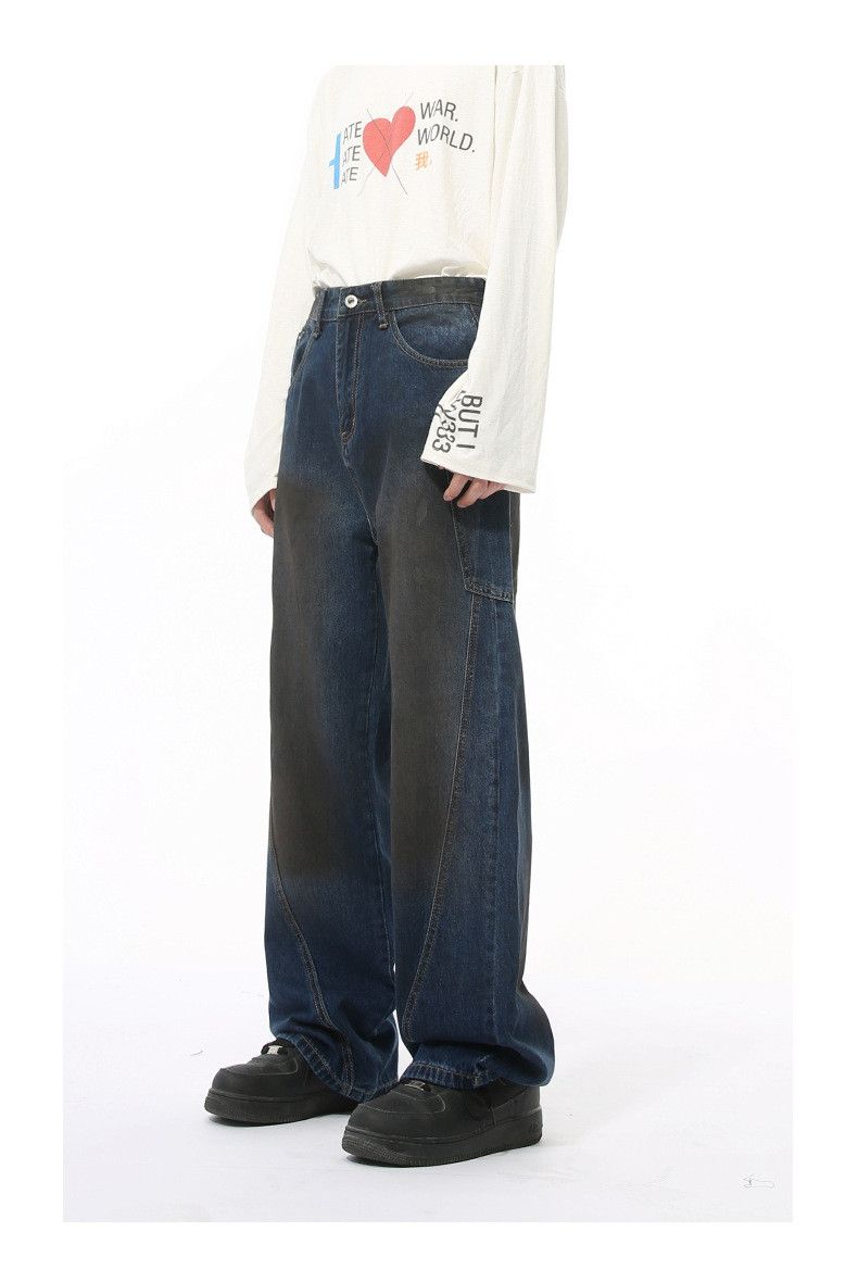Japanese Brand × Jean American street patchwork distressed straight loose jeans Size US 32 / EU 48 - 4 Thumbnail