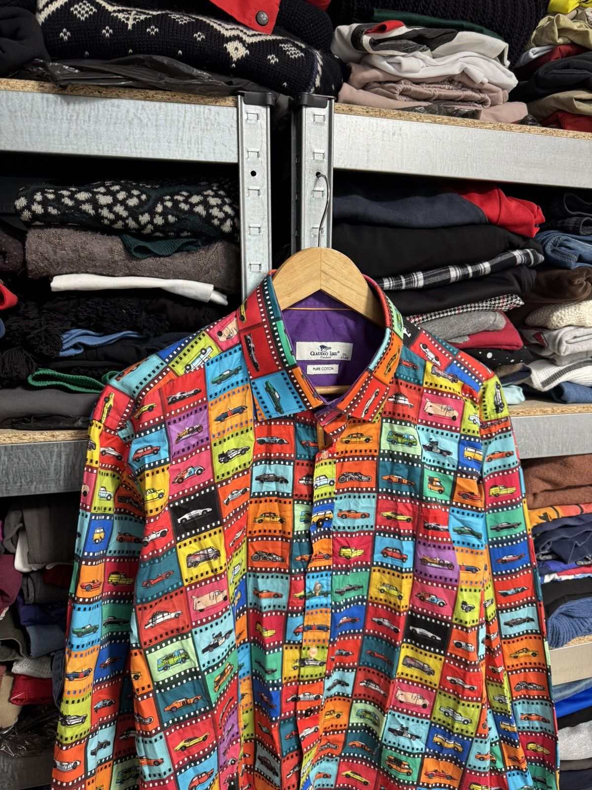 Vintage Mens Claudio Lugli Button Up Shirt Long Sleeve Car Print Size US XXL / EU 58 / 5 - 2 Thumbnail