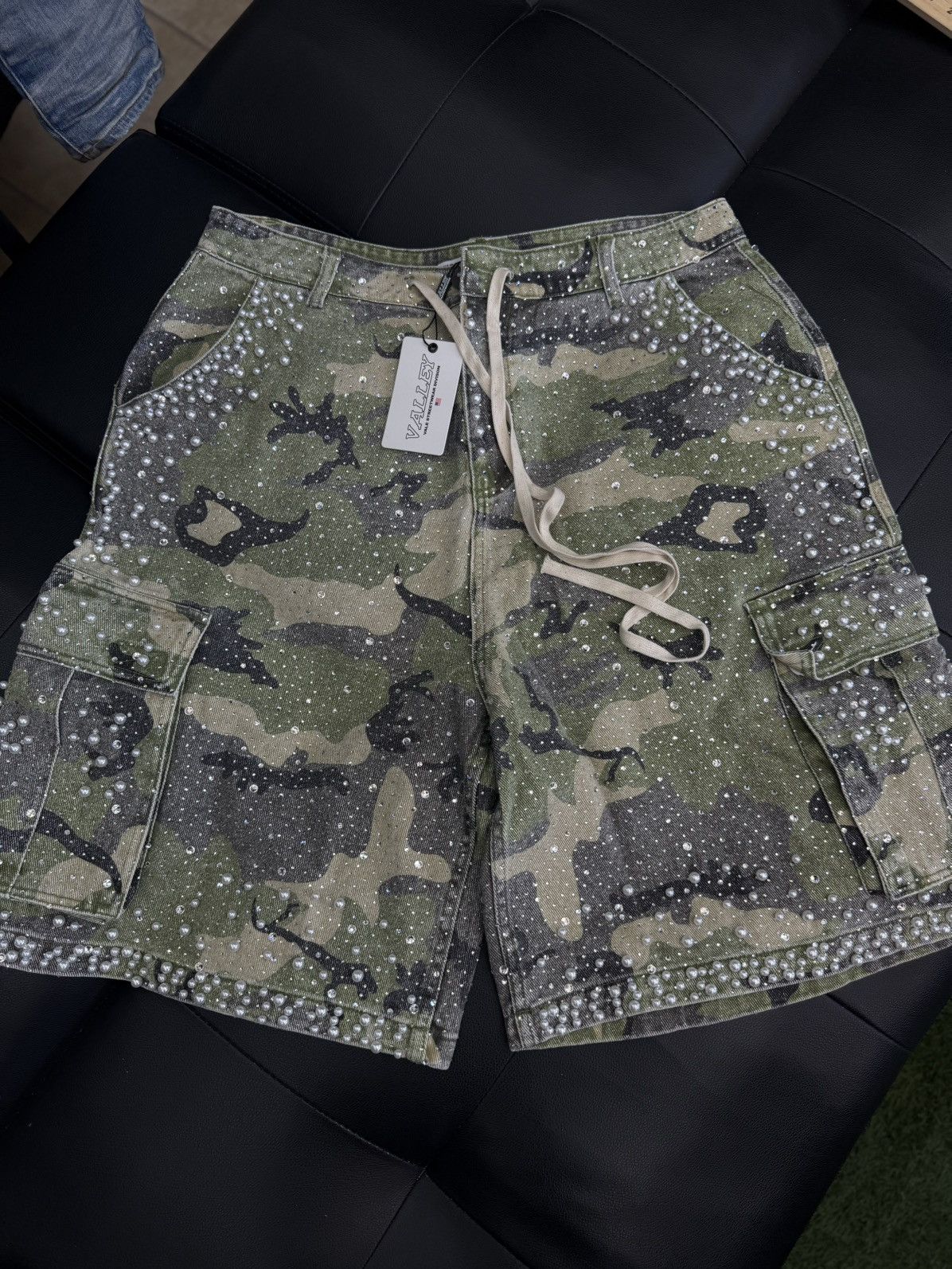 Vale Valley Rhinestone Crystal Shorts Denim Green Camo Size 30 Size US 30 / EU 46 - 1 Thumbnail
