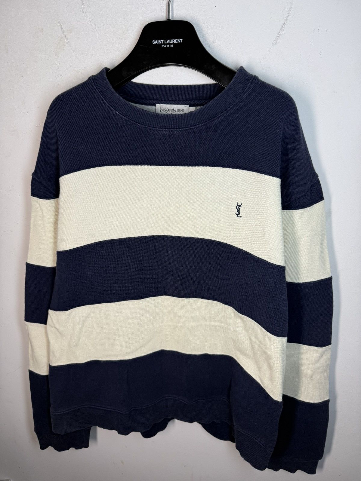 Yves Saint Laurent Pique YSL Crewneck Navy/White Striped YSL Sweatshirt Size US XXL / EU 58 / 5 - 12 Thumbnail
