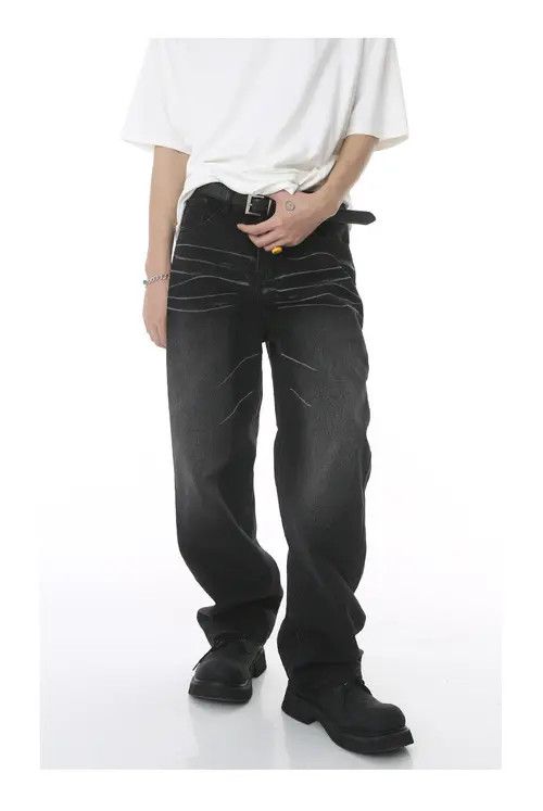 Japanese Brand VIBE Loose straight-leg vintage scratched washed jeans Size US 32 / EU 48 - 1 Thumbnail