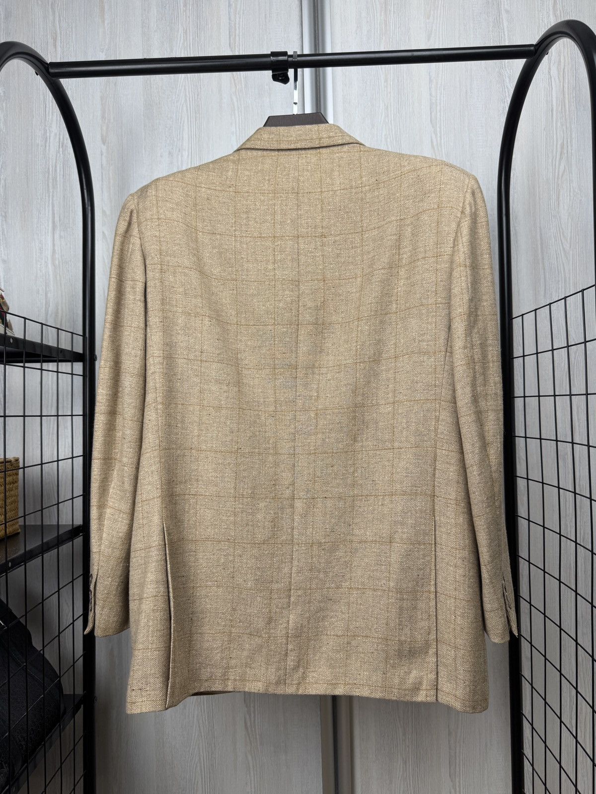 BIJAN Bijan one hundred % beige checkered 2 button blazer Size 44R - 7 Thumbnail