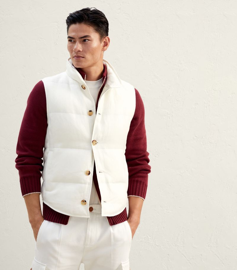 image of Brunello Cucinelli O1W1Db10524 Vest In Open White, Men's (Size Small)