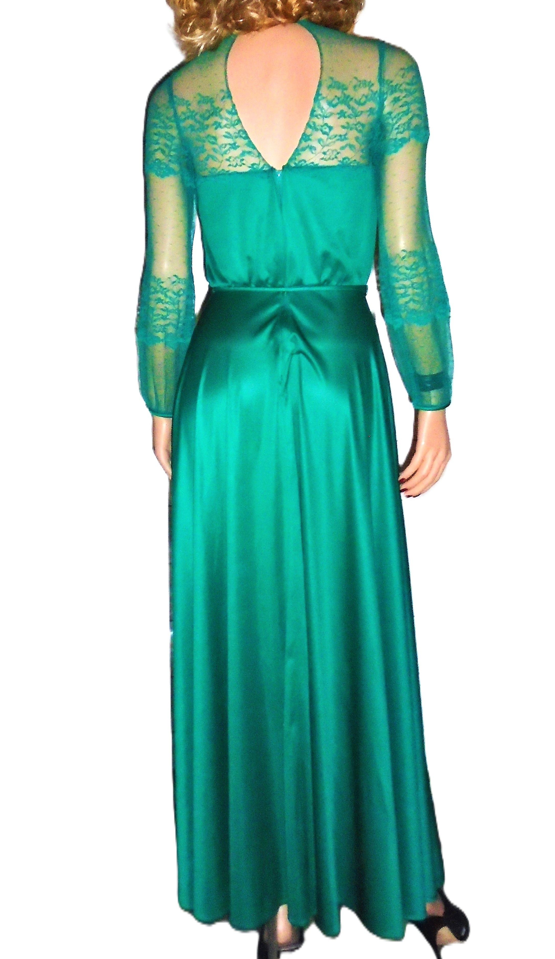 Vintage Vintage Green Sheer Lace Maxi Dress S Size S / US 4 / IT 40 - 5 Thumbnail