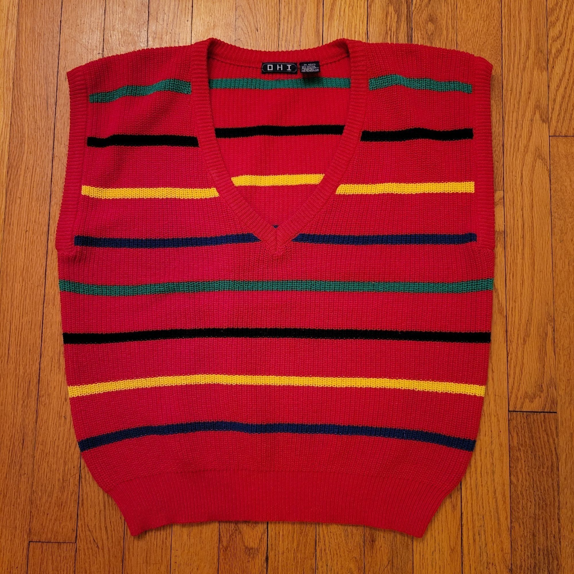 Vintage DHI Vintage L Red Striped Sleeveless Knit Sweater Vest Prima Size L / US 10 / IT 46 - 2 Thumbnail