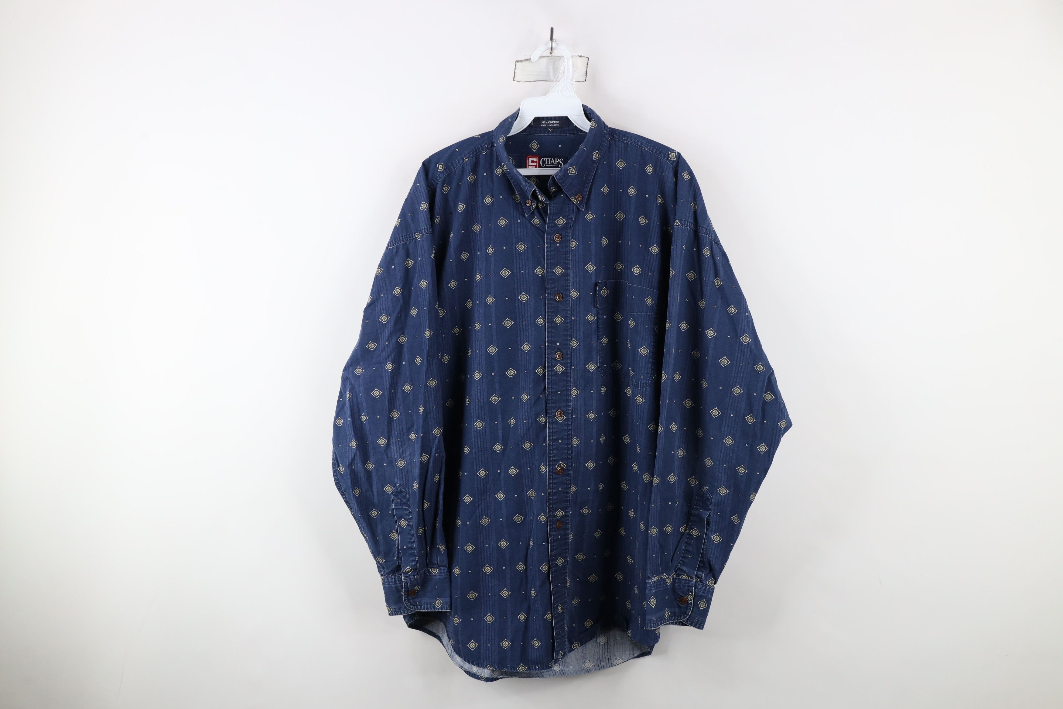 Ralph Lauren × Vintage Vintage 90s Chaps Ralph Lauren Geometric Collared Shirt Size US L / EU 52-54 / 3 - 1 Thumbnail