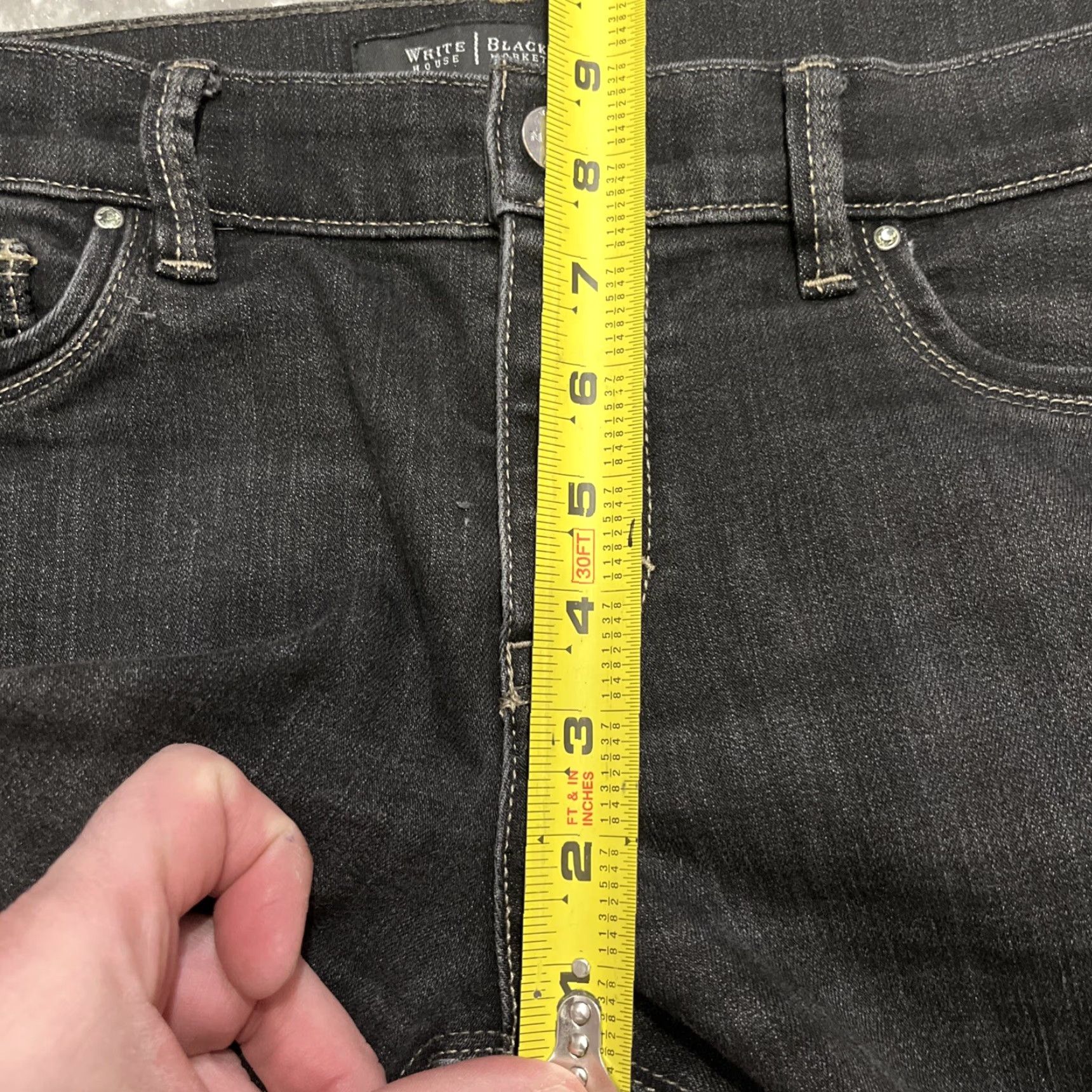 White House Black Market White House Black Market Jeans Womens 8 Black Noir Slim Leg Front Pockets Button Zipper Straight Slim Low Rise Denim Cotton Blend Dark Wash Size 30" / US 8 / IT 44 - 4 Thumbnail