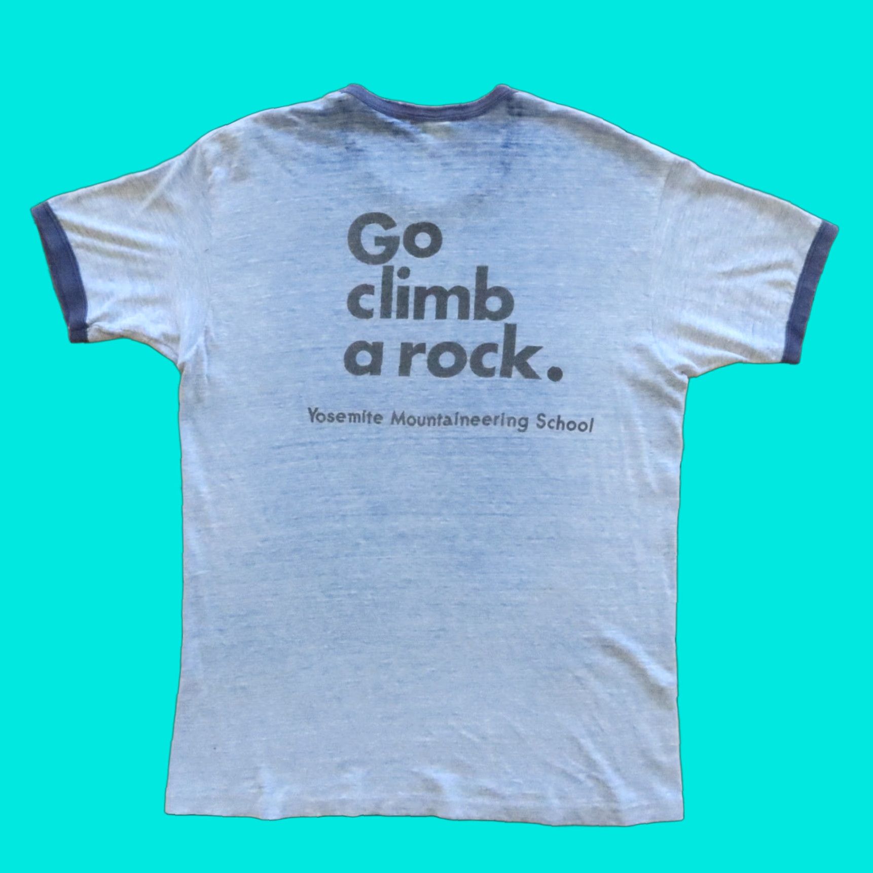 Hanes Vintage Hanes Shirt Go Climb a Rock Yosemite Mountaineering School Ringer Shirt Blue L Mens 90s/80s? Size US L / EU 52-54 / 3 - 1 Thumbnail