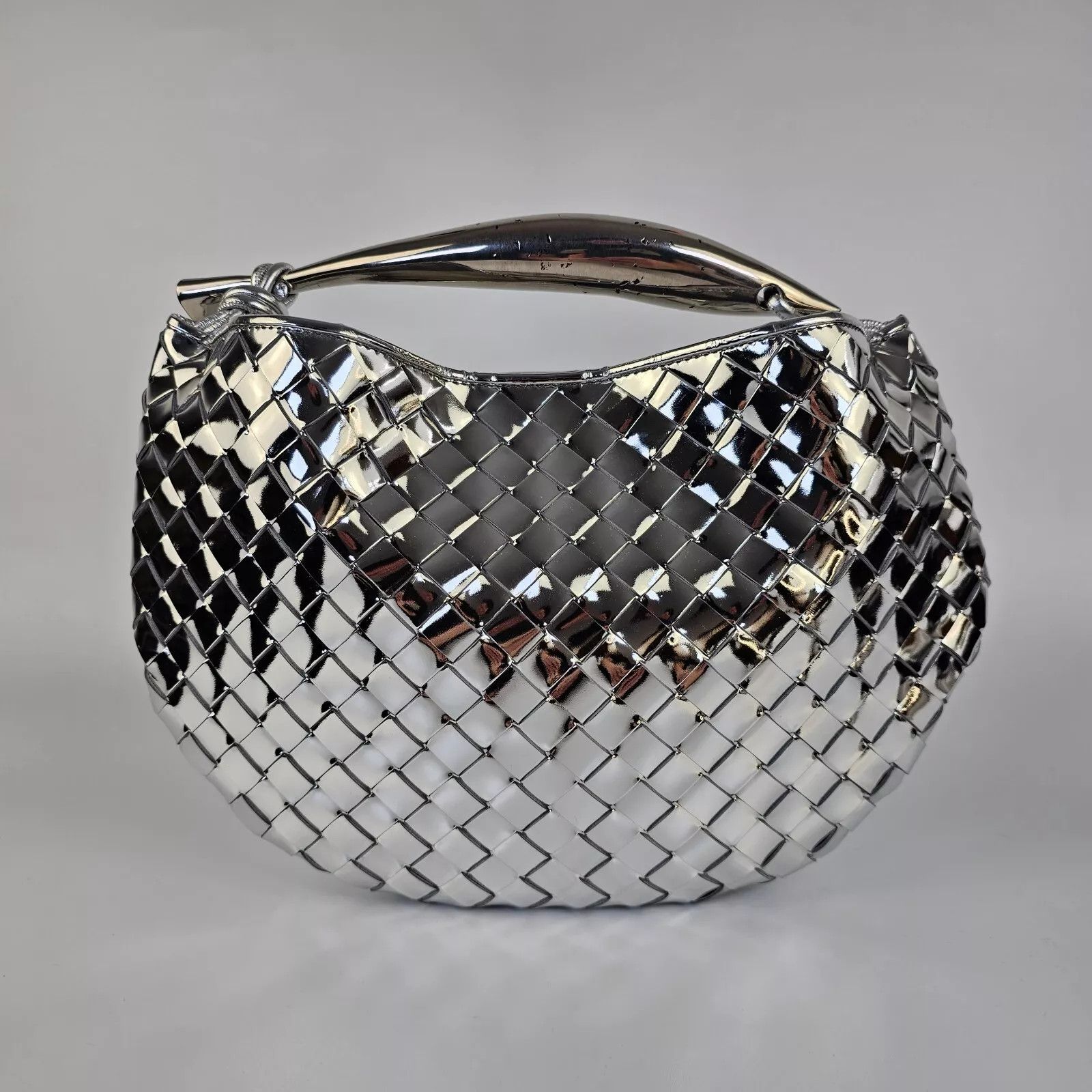 Bottega Veneta Sardine Silver Leather Top Handle Bag