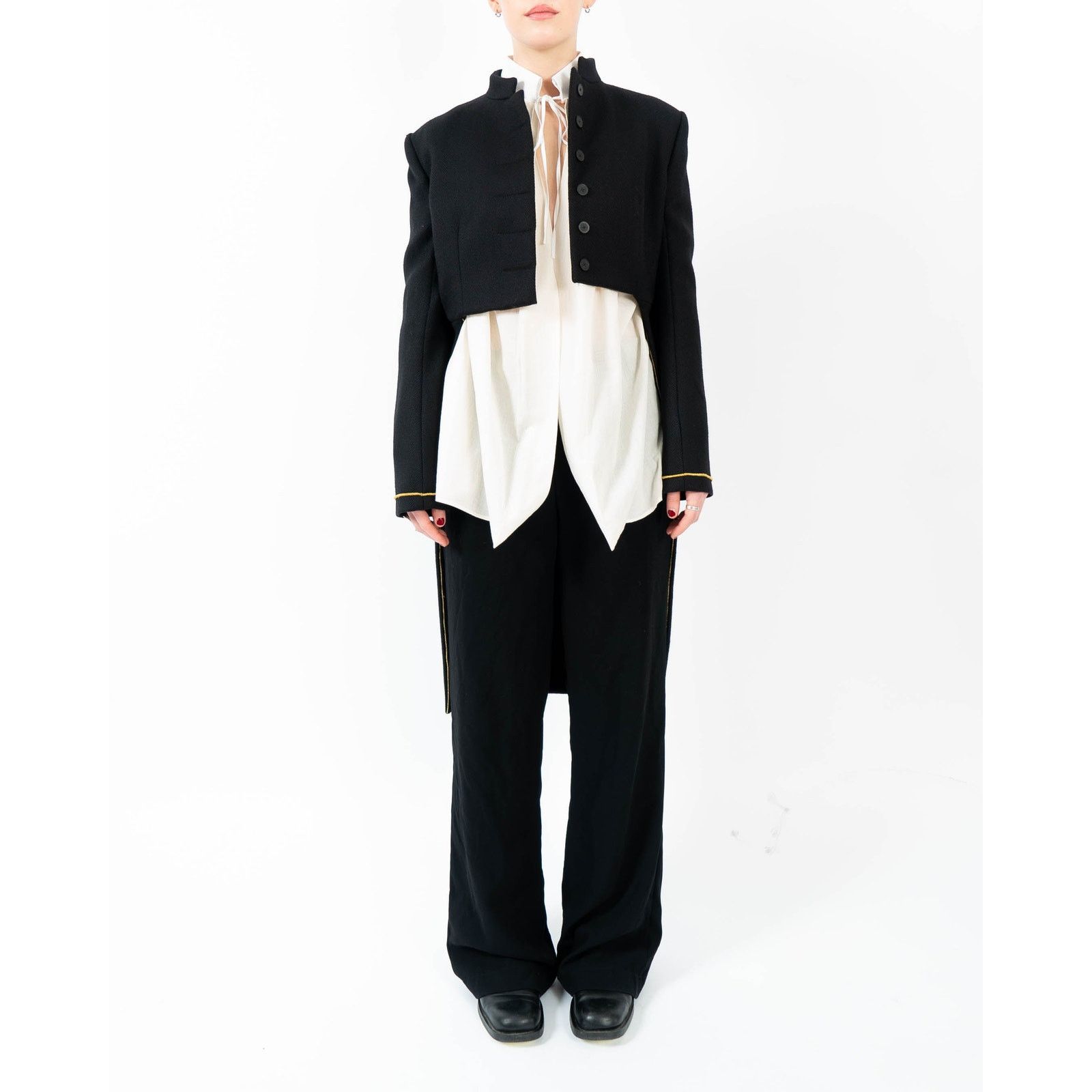 Haider Ackermann FW19 Black Wool Cutout Coat with Golden Embroidery Size S / US 4 / IT 40 - 2 Thumbnail