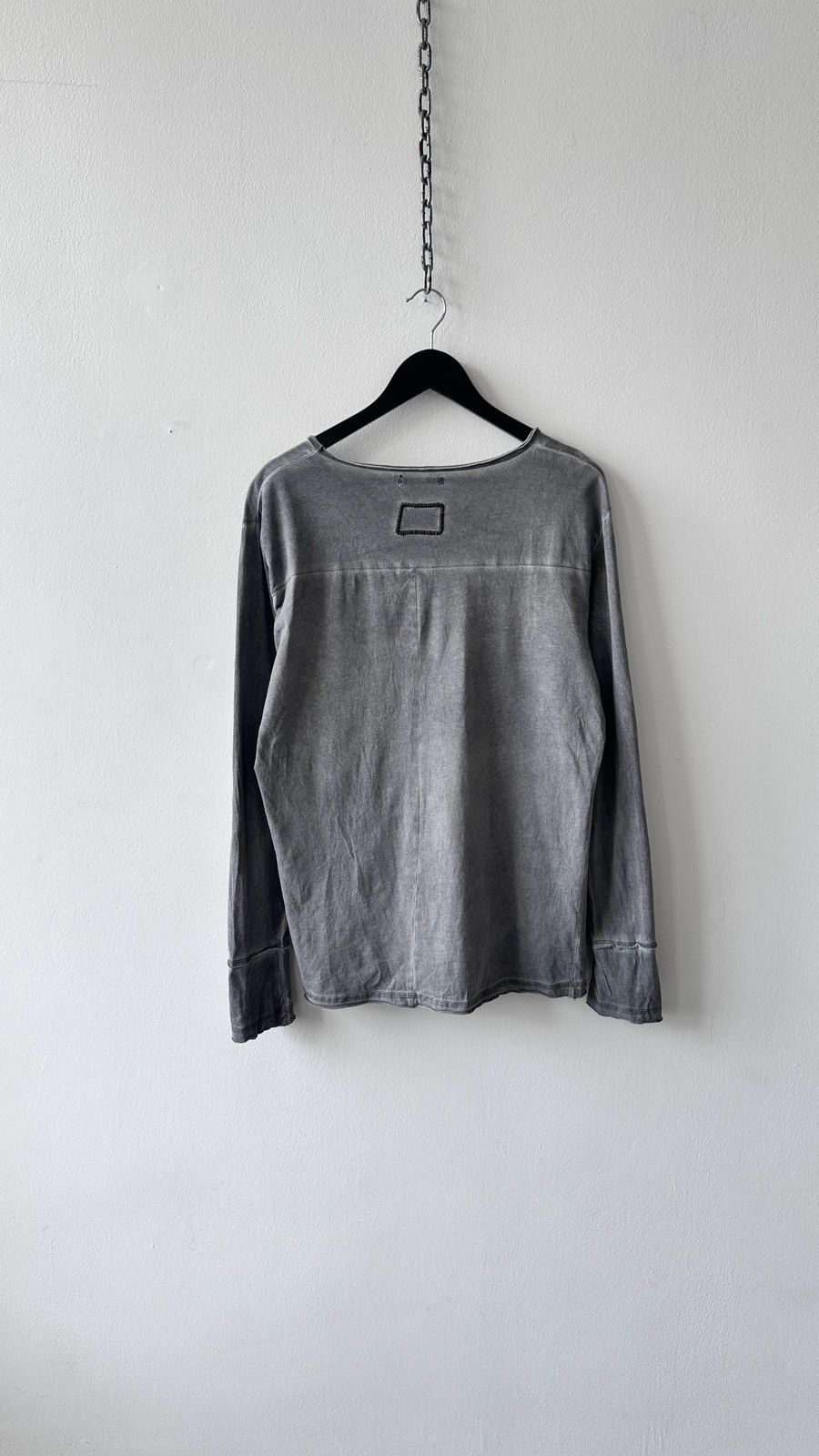 tigha Tigha Grey Acid Washed Longsleeve Cotton Top Raw Hem Grunge Size US L / EU 52-54 / 3 - 12 Thumbnail