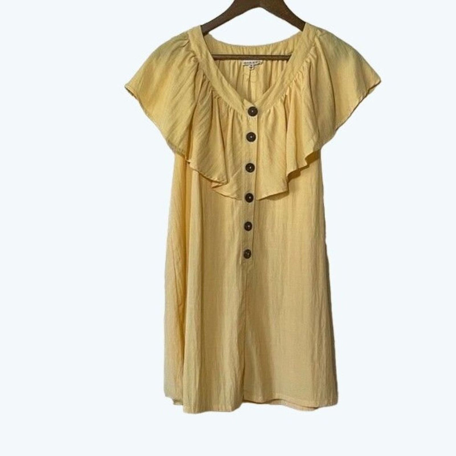 Other Main Strip Yellow Ruffle Mini Dress V-Neck Sleeveless Medium Size M / US 6-8 / IT 42-44 - 2 Thumbnail