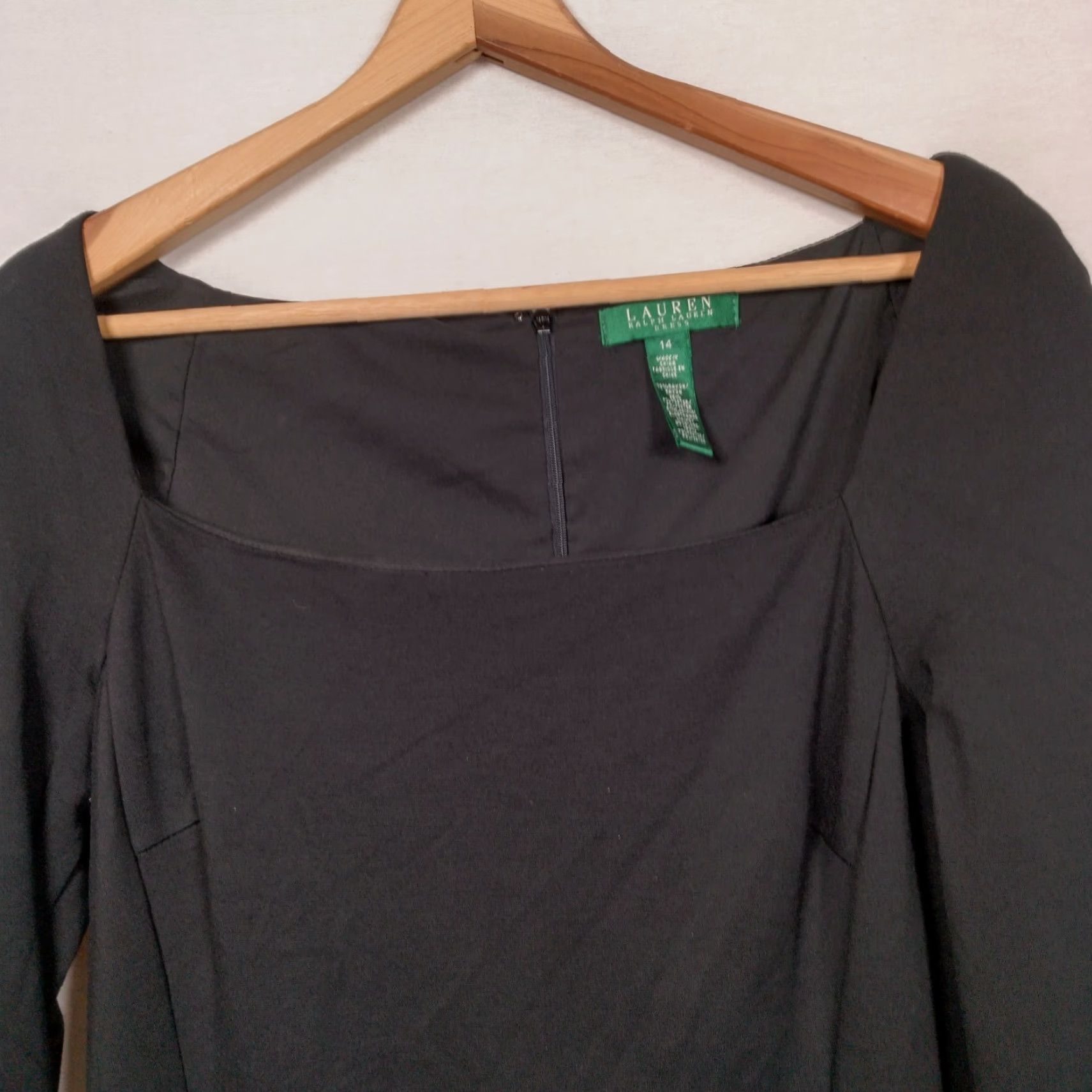 Ralph Lauren VINTAGE Lauren Ralph Lauren Sheath Dress Size 14 Black Stretch Rayon 3/4 Sleeve Square Neck Classic Professional Womens Size XL / US 12-14 / IT 48-50 - 5 Thumbnail