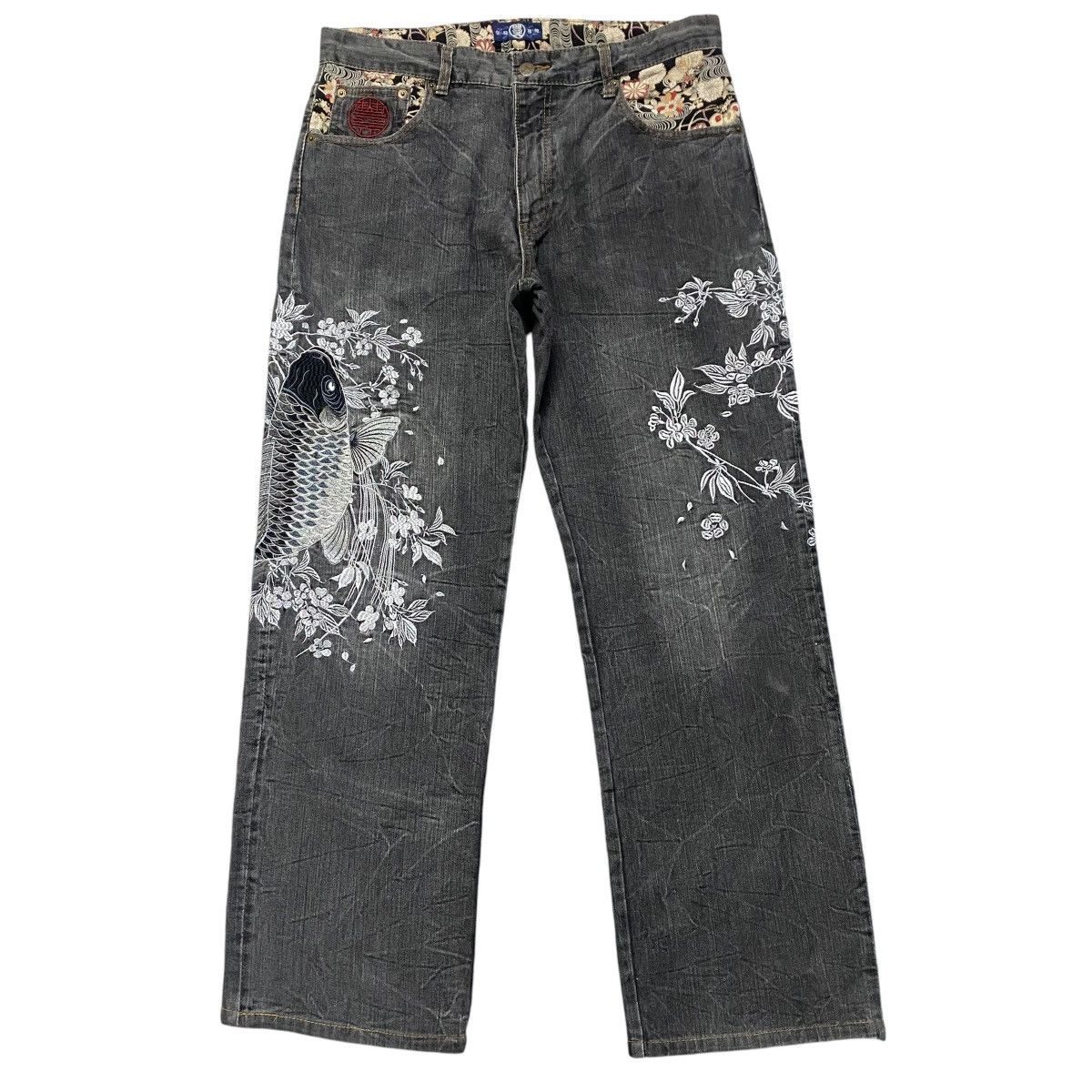 Japanese Brand Vintage BUDEN Denim Fishkoi Embroidery Jeans Size US 34 / EU 50 - 1 Thumbnail