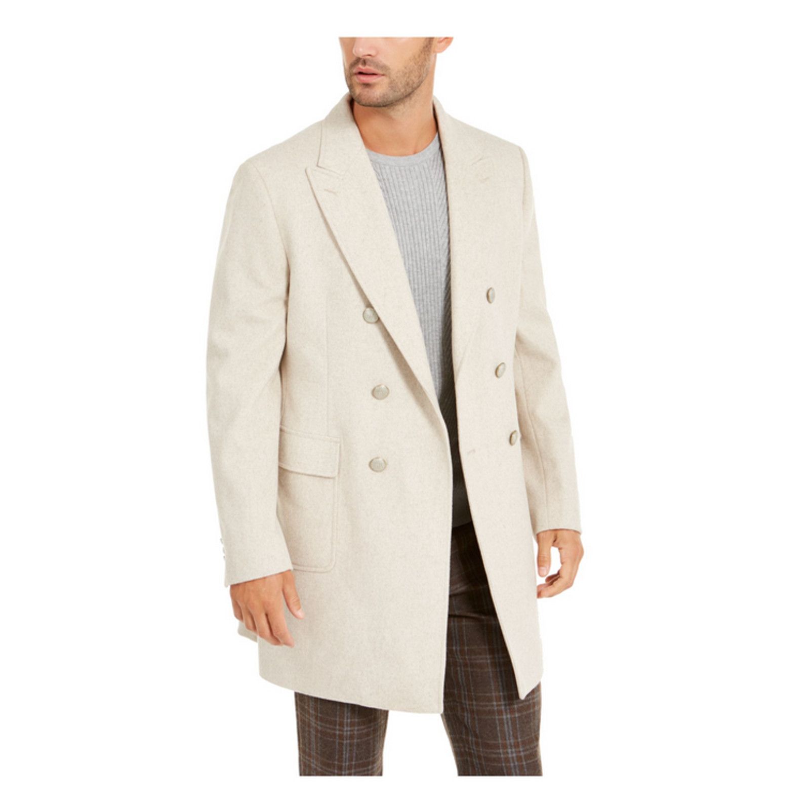 Tallia TALLIA Men Double Breasted Wool Blend Coat Beige Size S Size US S / EU 44-46 / 1 - 1 Thumbnail