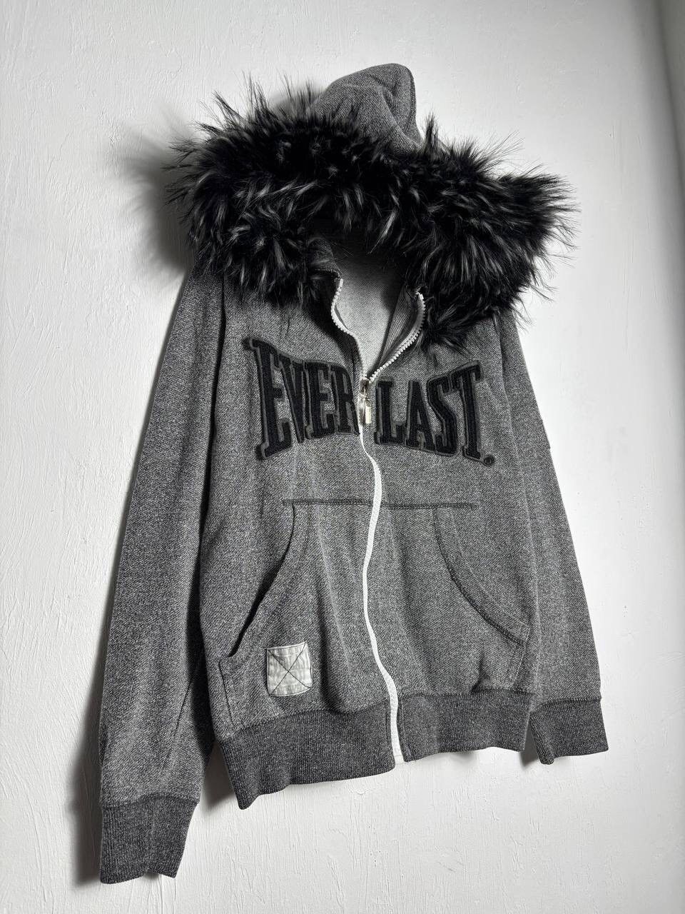 00s Everlast Y2K Fur Fuzzy Vintage Distressed Hoodie Bomber