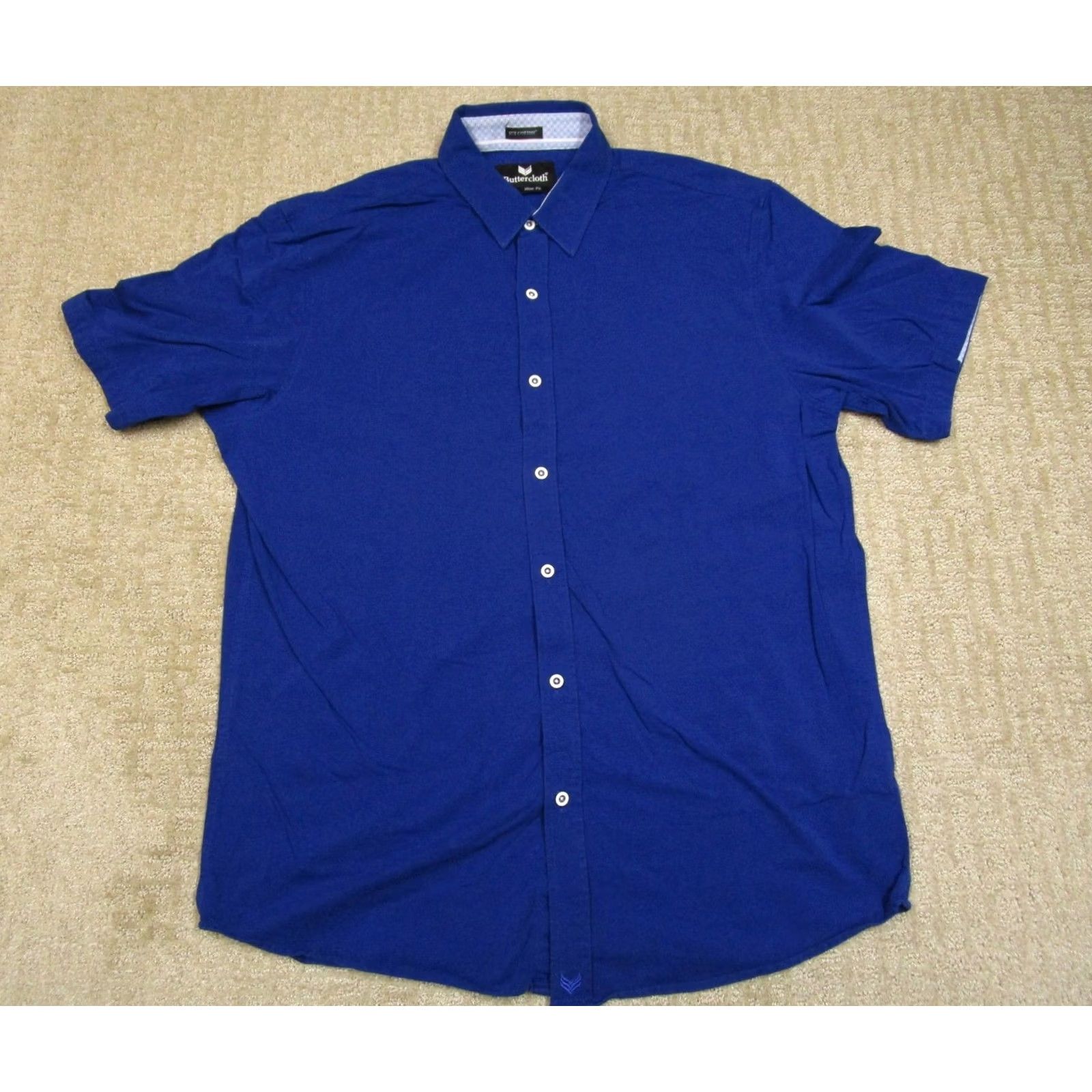 Vintage Buttercloth Shirt Men 2XL Blue Slim Fit Short Sleeve Button Up Wicking Stretch Size US XXL / EU 58 / 5 - 2 Thumbnail