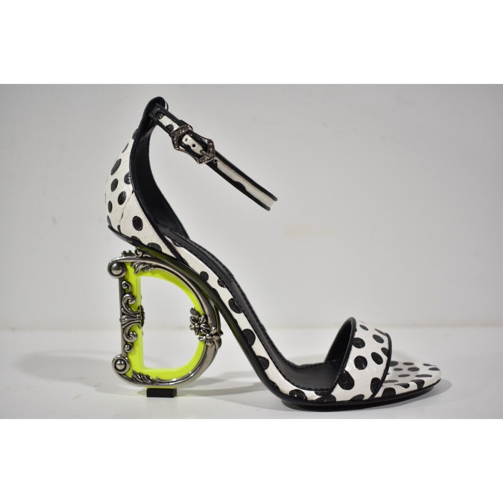 Dolce & Gabbana Keira 105 Black White Baroque DG Logo Heel Sandal Pump 37.5 Size US 7.5 / IT 37.5 - 3 Thumbnail
