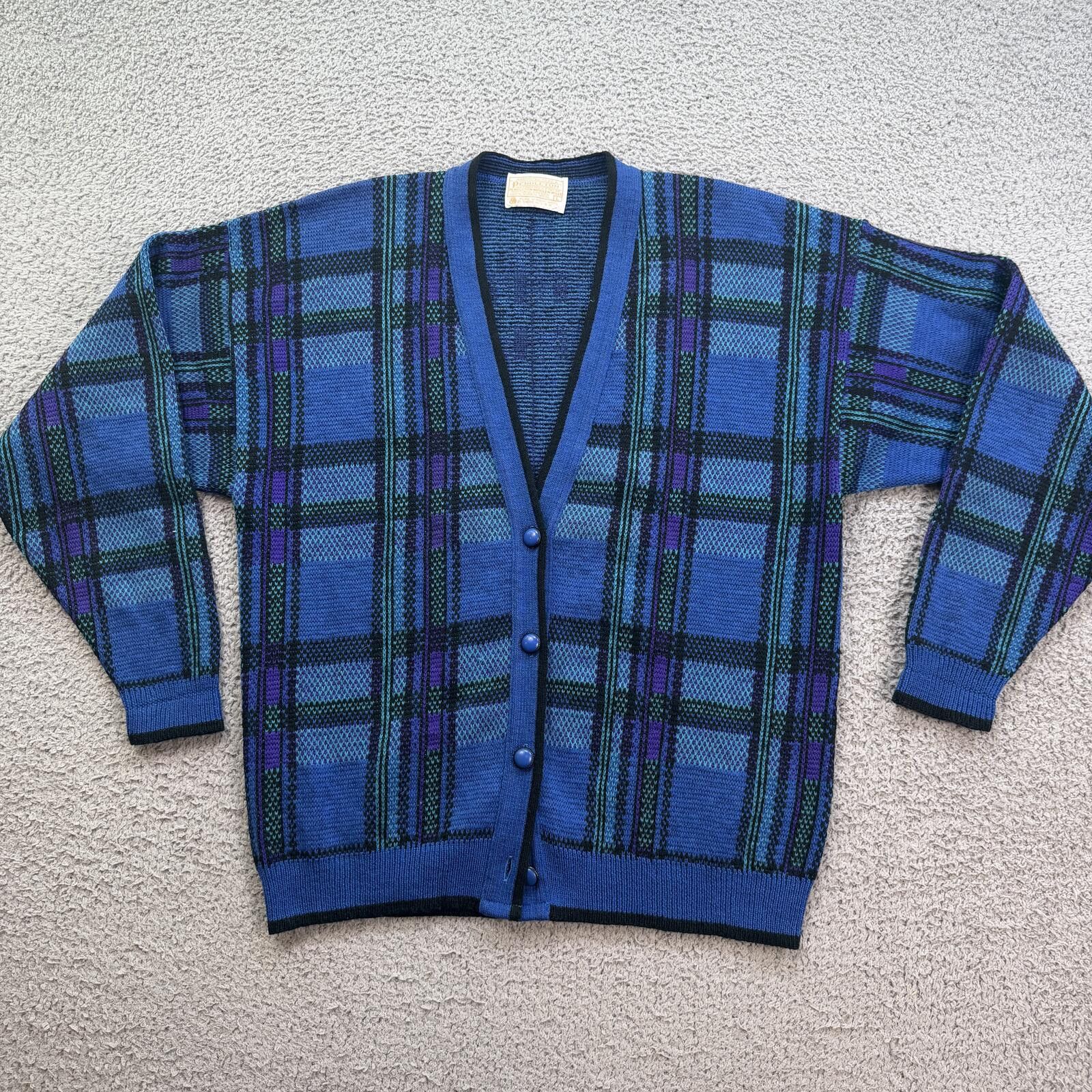 Pendleton Vintage Pendleton Virgin Wool Blue Plaid Cardigan Sweater L Size US L / EU 52-54 / 3 - 1 Thumbnail