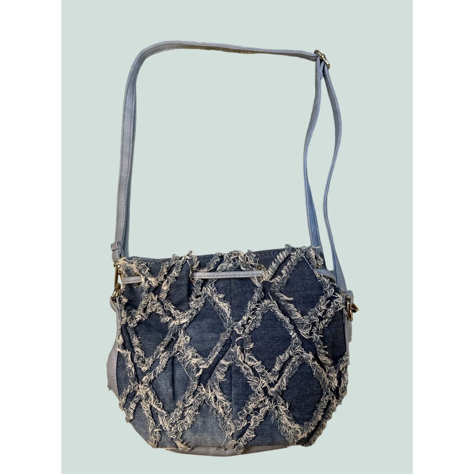 Denime Y2K Denim Patchwork Shoulder Bag Purse Distressed Drawstring Womens Bag Size ONE SIZE - 1 Thumbnail