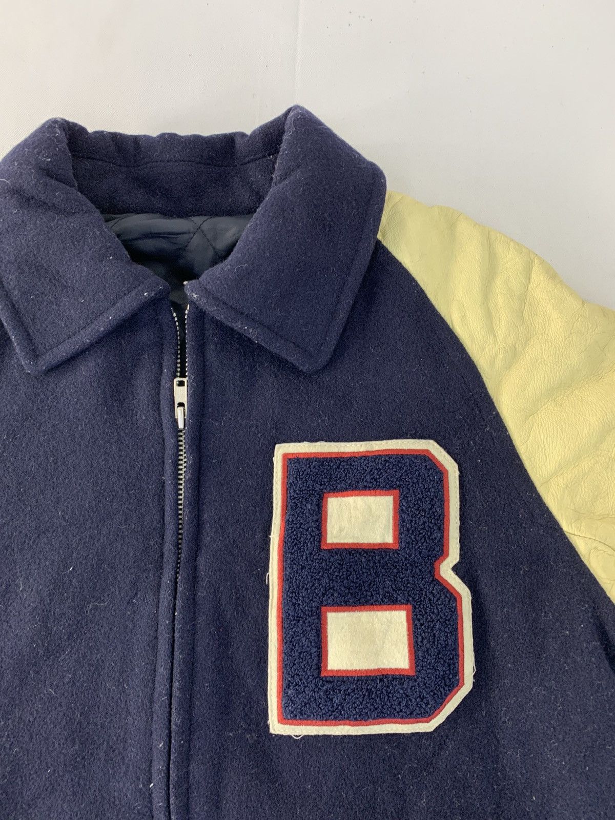 Japanese Brand × Vintage Comme Ca Boys Leather Sleeve Varsity Bomber Jacket Padded Size US S / EU 44-46 / 1 - 3 Thumbnail