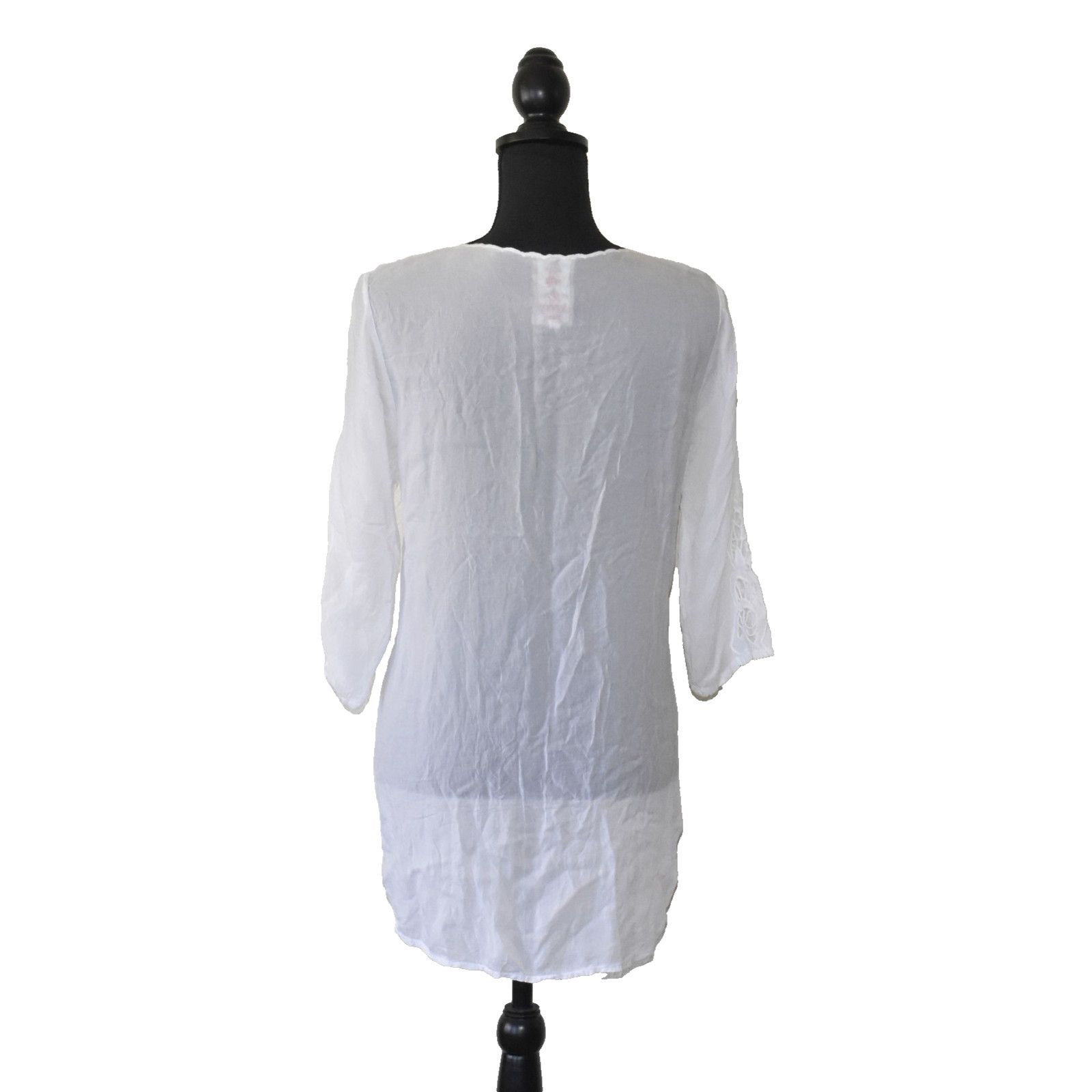 Johnny Was JOHNNY WAS White Lace Detailing 3/4 Sleeve Tunic Top Size S Size S / US 4 / IT 40 - 4 Thumbnail