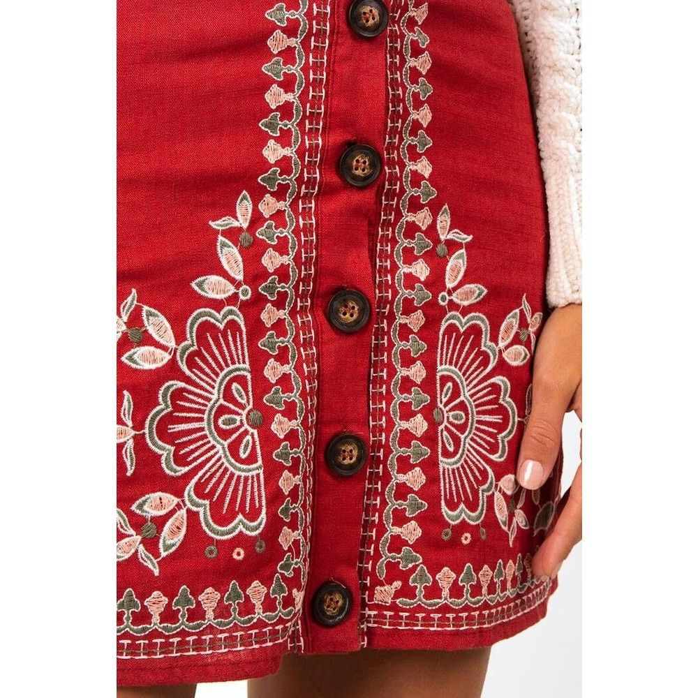 Other FRANCESCA'S Buttoned Embroidered Mini Skirt Lined L Floral Size 33" - 3 Thumbnail