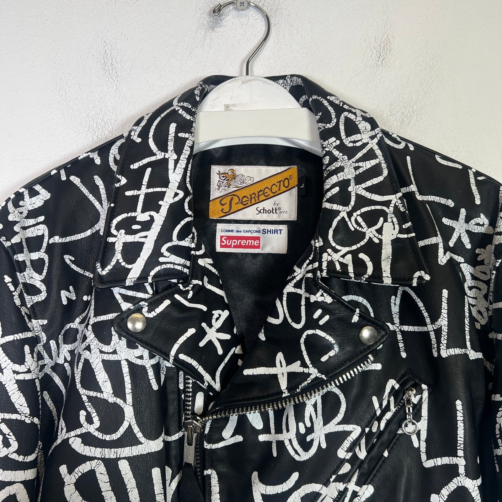Comme des Garcons SHIRT × Schott × Supreme SupxCommeDesGarconsS. x Schott Perfecto Leather Biker Jacket Size US L / EU 52-54 / 3 - 3 Thumbnail