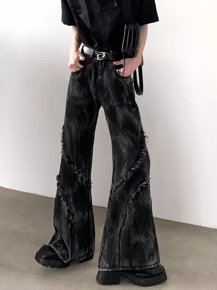 Japanese Brand Y2k Streetwear washed black baggy stacked Size US 27 - 4 Thumbnail
