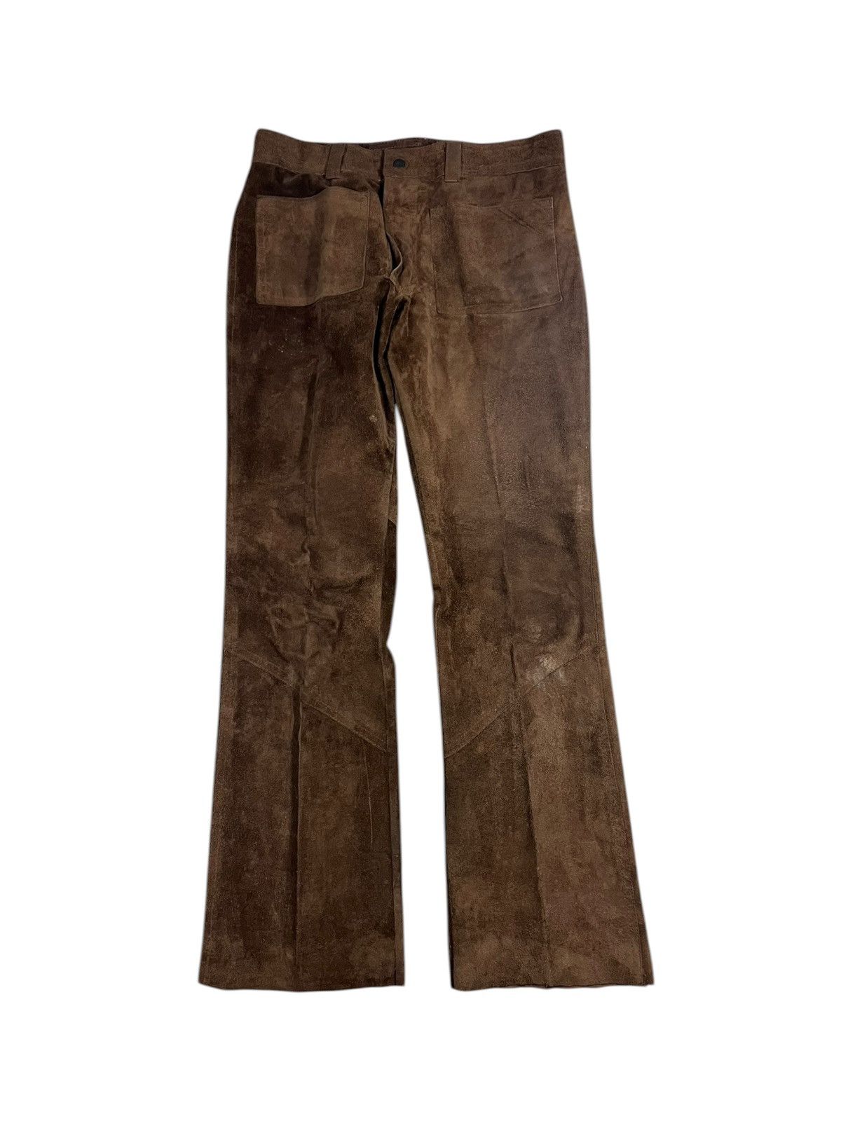 Vintage Vintage 70s Brown Suede Leather Bootcut Pants 33x32 Size US 30 / EU 46 - 1 Thumbnail