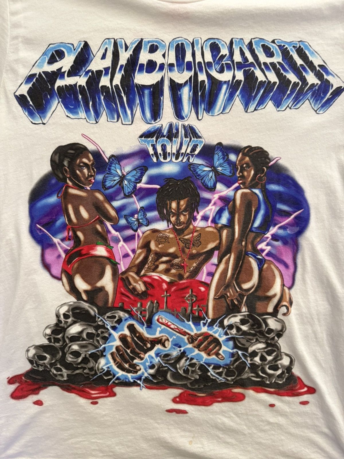 Playboi Carti RARE Playboi Carti White Airbrushed Magnolia Tour Tee Large Size US L / EU 52-54 / 3 - 3 Thumbnail