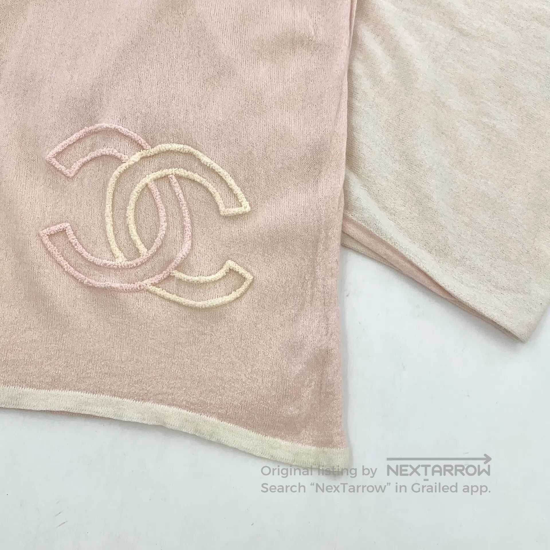 Chanel Chanel Light pink double C embroidery cashmere scarf| Size ONE SIZE - 5 Thumbnail