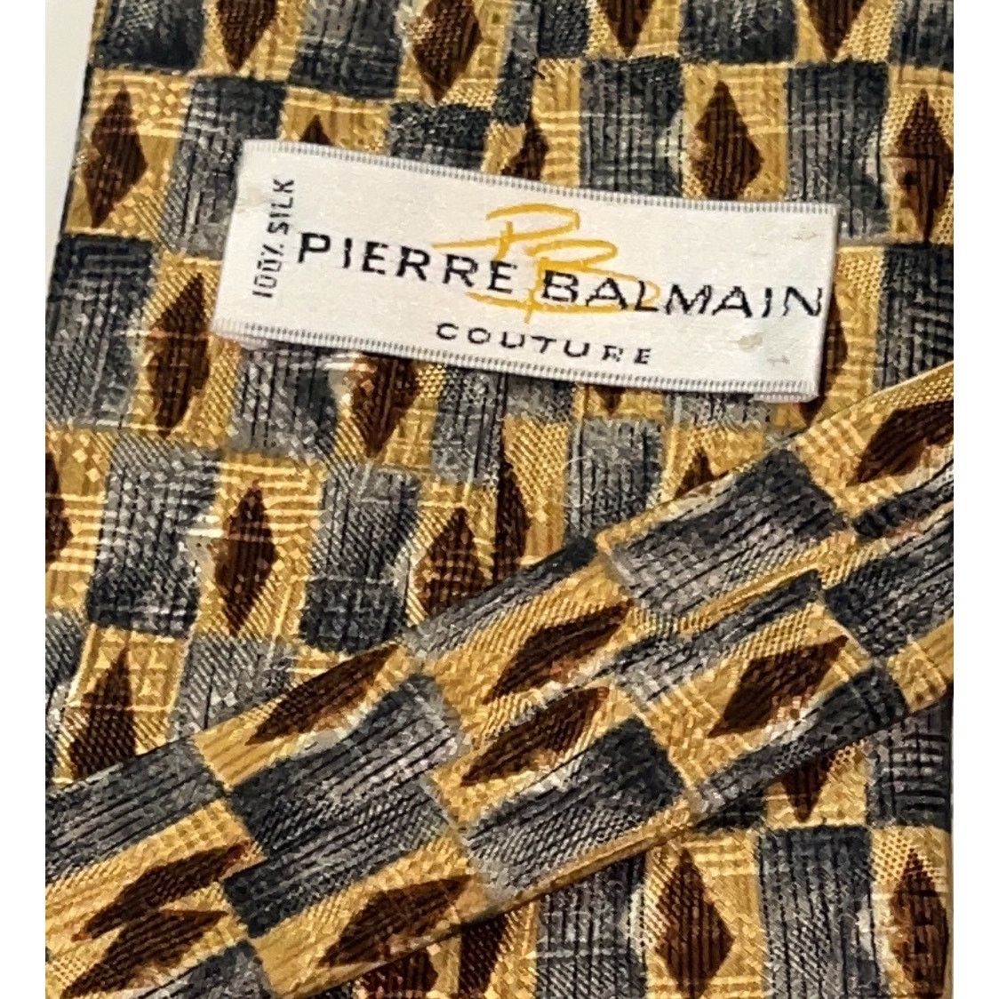 Pierre Balmain PIERRE BALMAIN Silk Neck Tie ~ Gray, Brown ~ Geometric Size ONE SIZE - 7 Thumbnail