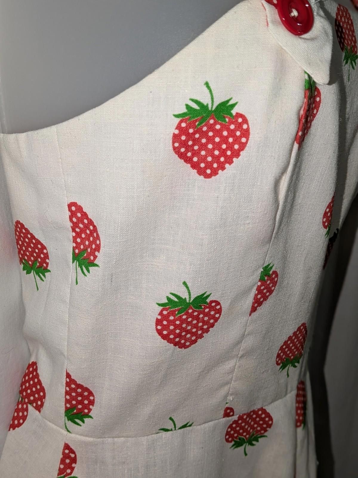 Handmade VTG 60s Pinup Handmade Strawberry Print Linen Apron Dress S Size S / US 4 / IT 40 - 7 Thumbnail