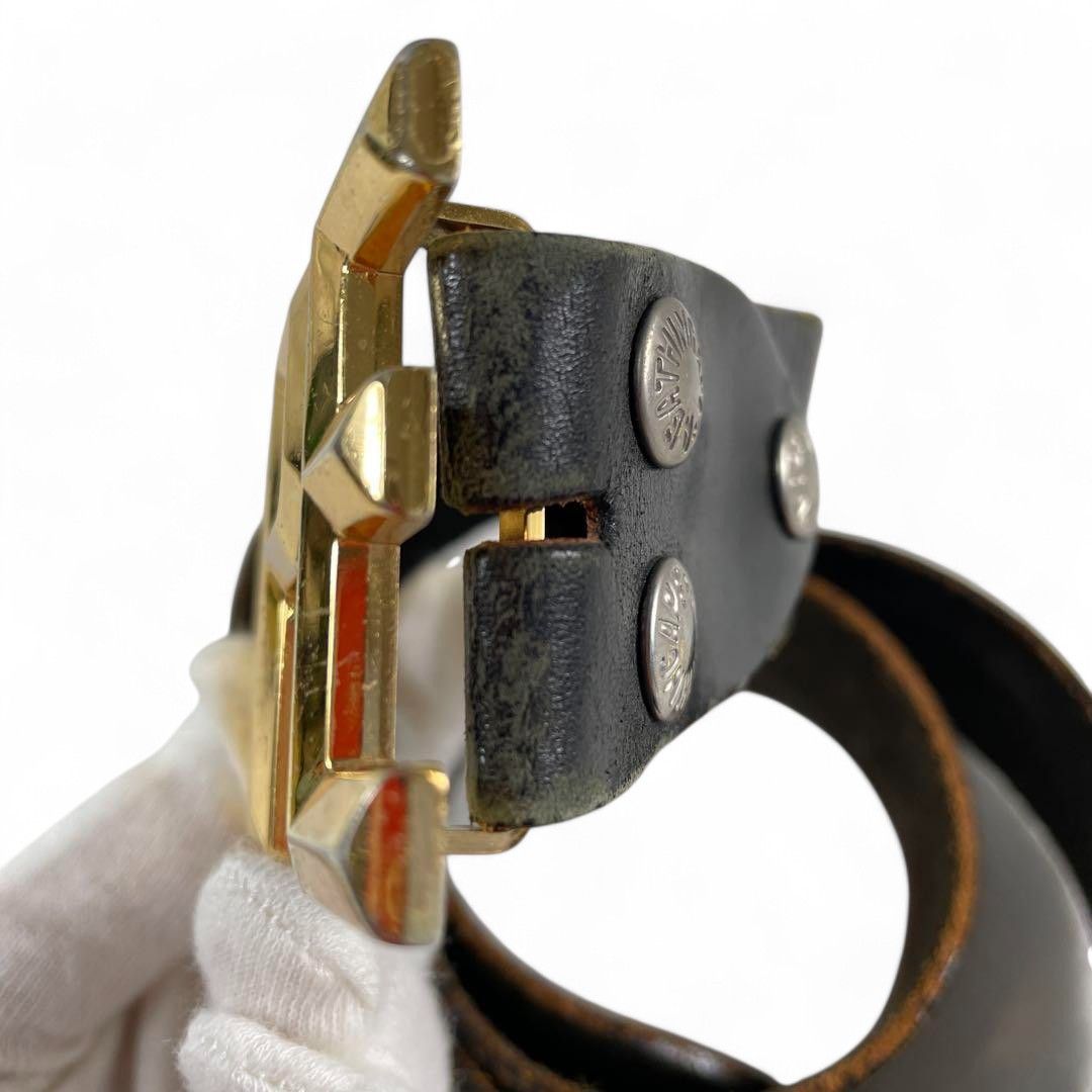 Bape A Bathing Ape (BAPE) - M Gold Buckle Black Leather Belt Size ONE SIZE - 5 Thumbnail