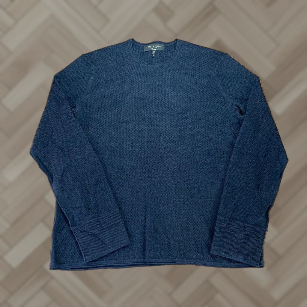Rag Bone Sweater Mens Large Blue Wool Blend Pullover Crew Neck