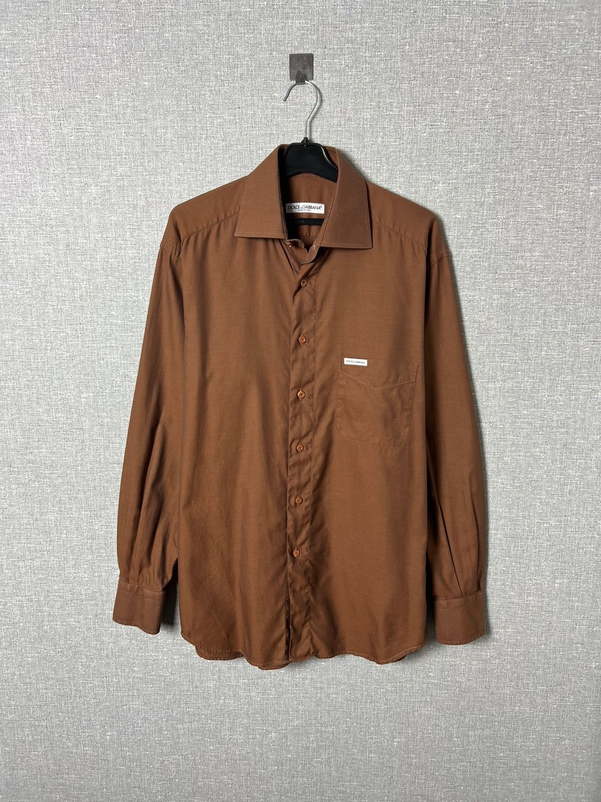 Dolce & Gabbana Dolce & Gabbana Button Up Long Sleeve Shirt Brown Size M Size US M / EU 48-50 / 2 - 1 Thumbnail