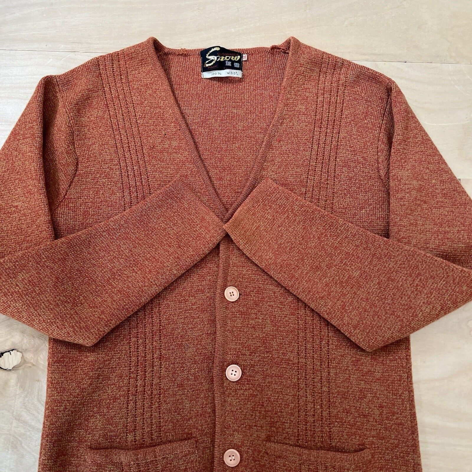 Vintage Vintage Snow Cardigan 34 Orange Wool Sweater 60s Size S / US 4 / IT 40 - 4 Thumbnail
