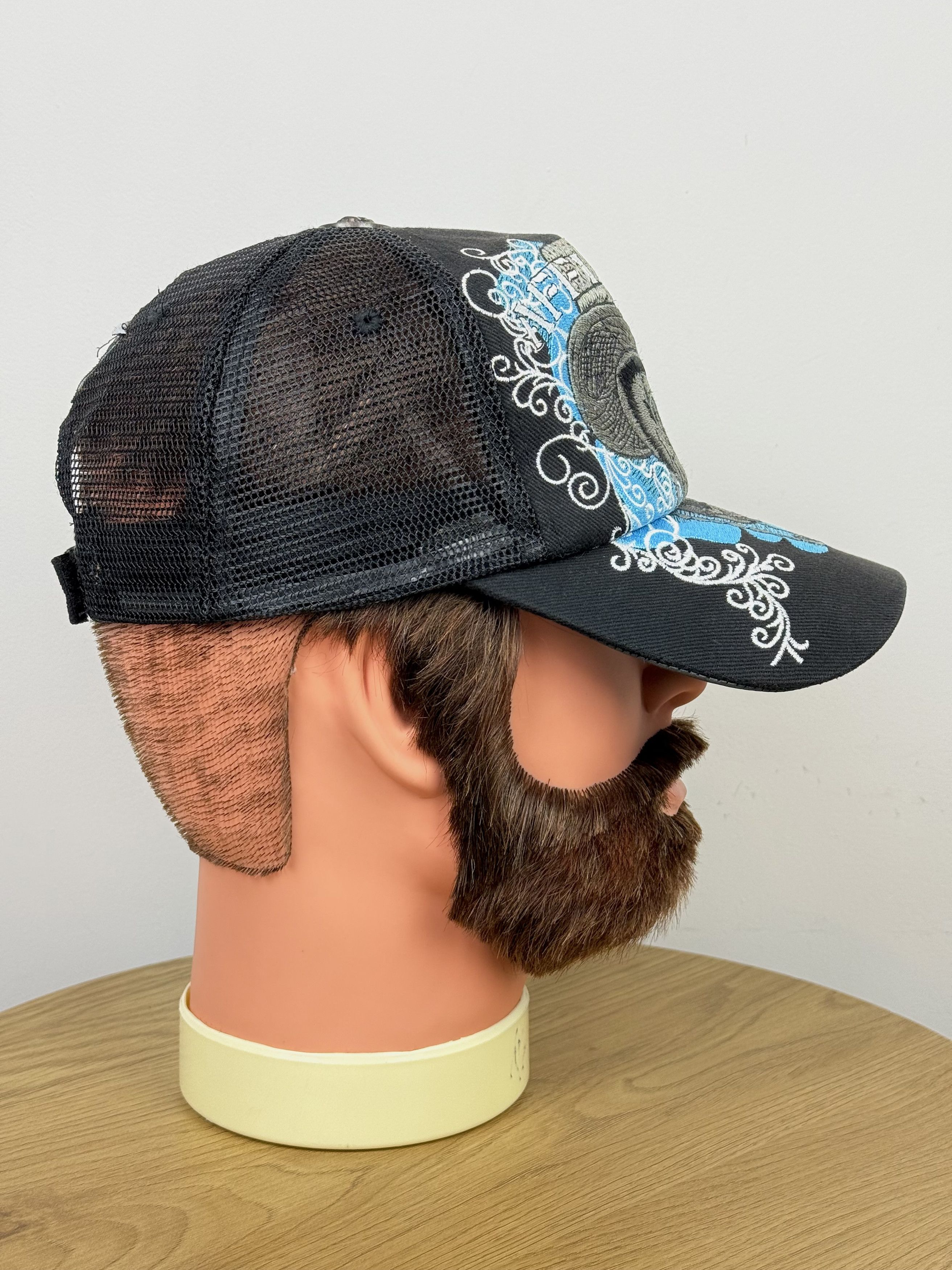 Affliction Affliction Skull Snapback Trucker Black Blue Mesh Hat Cap Size ONE SIZE - 5 Thumbnail