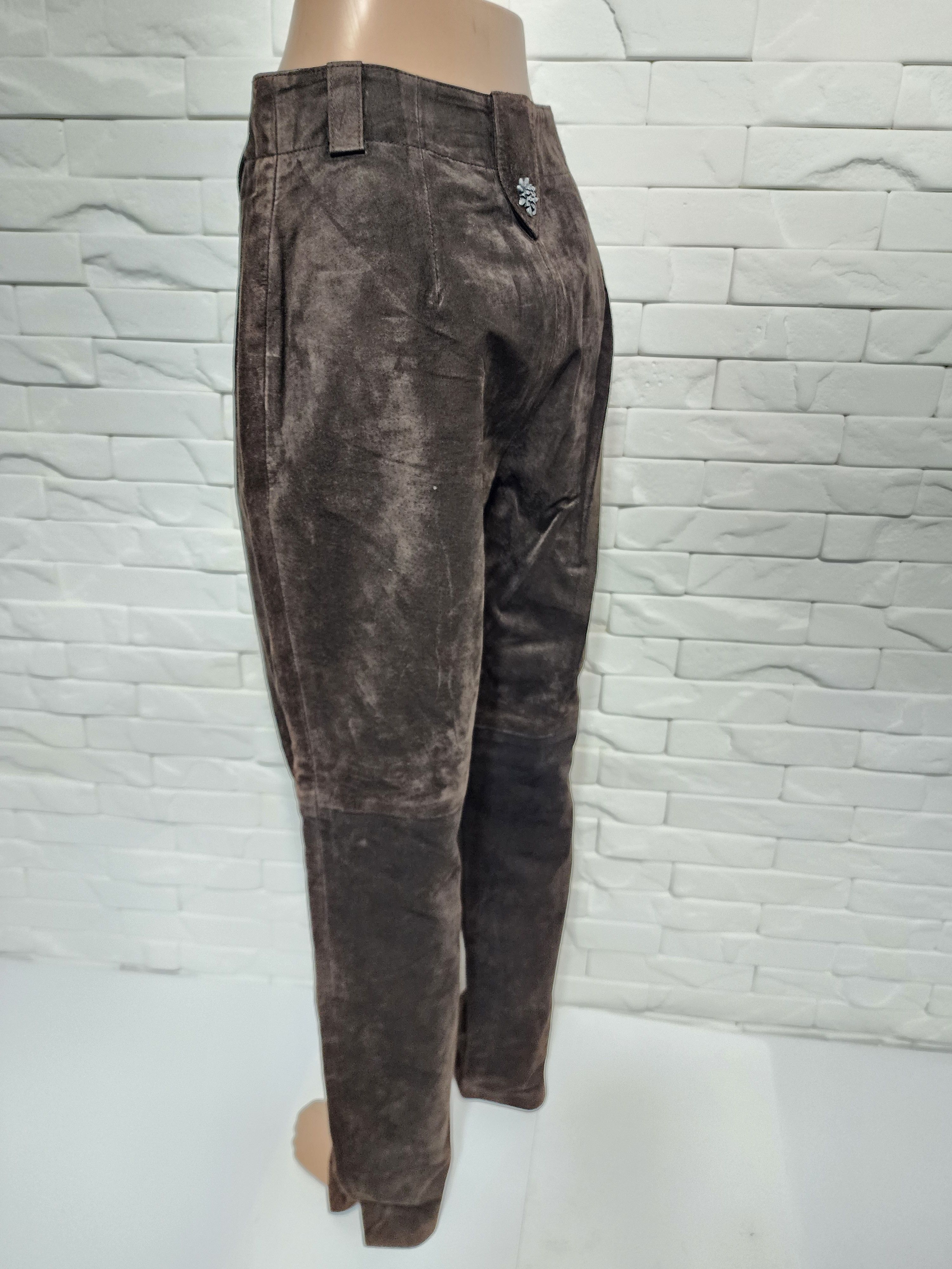 Genuine Leather Brown Suede Leather Pants: Size 27" / US 4 / IT 40 - 7 Thumbnail