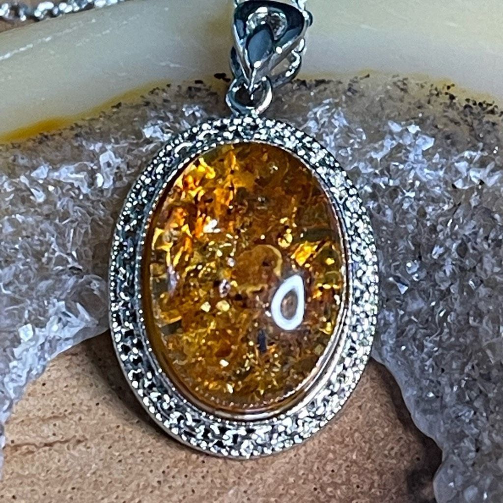 Other Amber pendant CZ stones silver plated chain necklace Size ONE SIZE - 3 Thumbnail