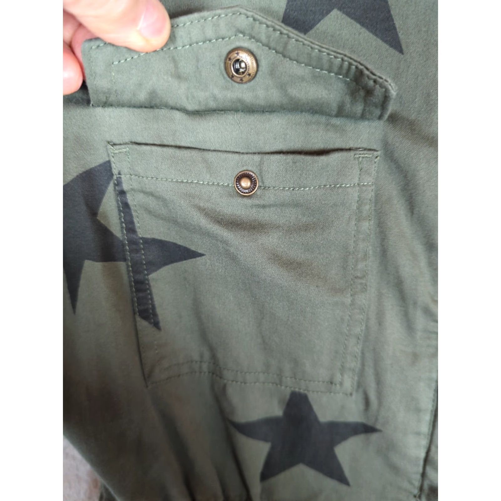 Vintage Knox Rose Jacket Women’s M Army Green Black Stars Allover Print Long Sleeve Cotton Twill Button Closure Casual Size M / US 6-8 / IT 42-44 - 6 Thumbnail