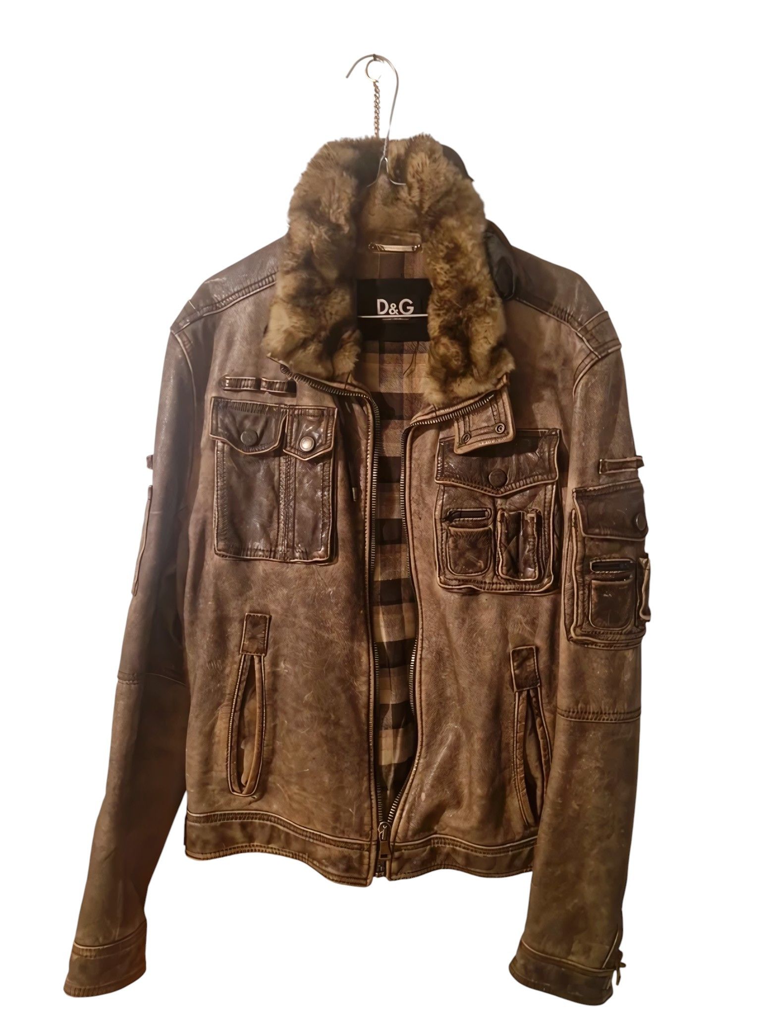 Dolce & Gabbana FUR COLLAR CARGO HUNTER LEATHER JACKET Size US L / EU 52-54 / 3 - 2 Thumbnail