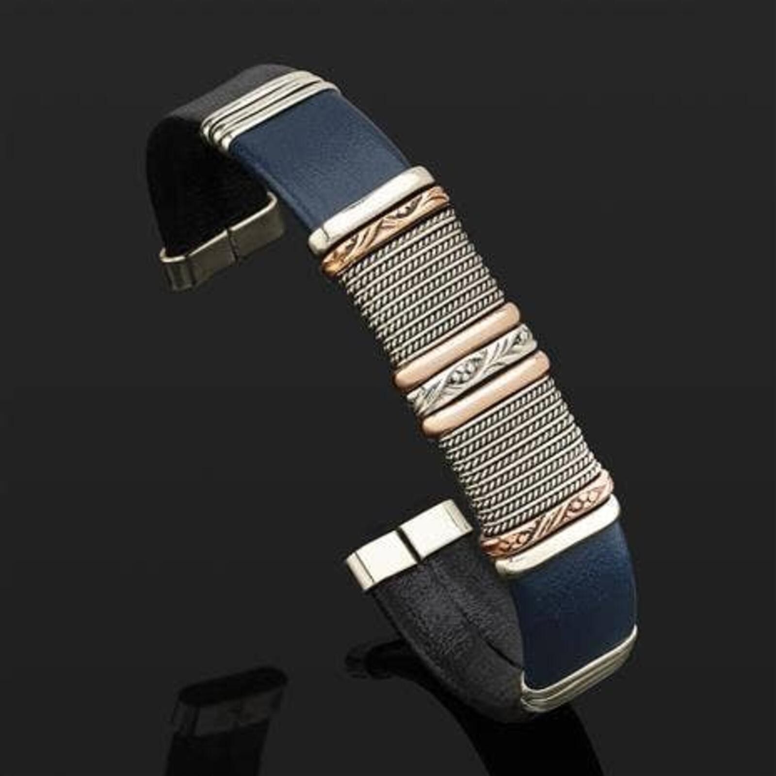 Other Men's Navy Blue Leather Bracelet Size ONE SIZE - 2 Thumbnail