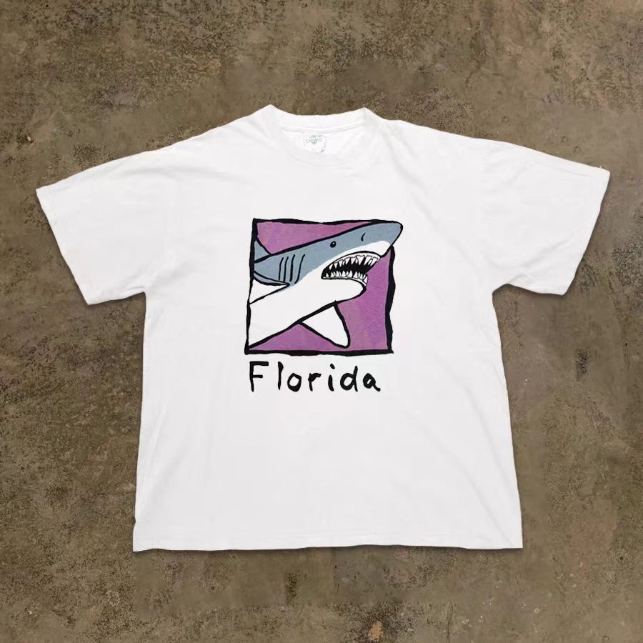Vintage Shark pattern washed street retro t-shirt Size US M / EU 48-50 / 2 - 1 Thumbnail